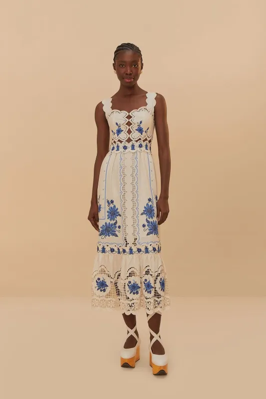 Off-White Richelieu Sunflower LENZING™ ECOVERO™ Euroflax™ Midi Dress sold by FARM Rio