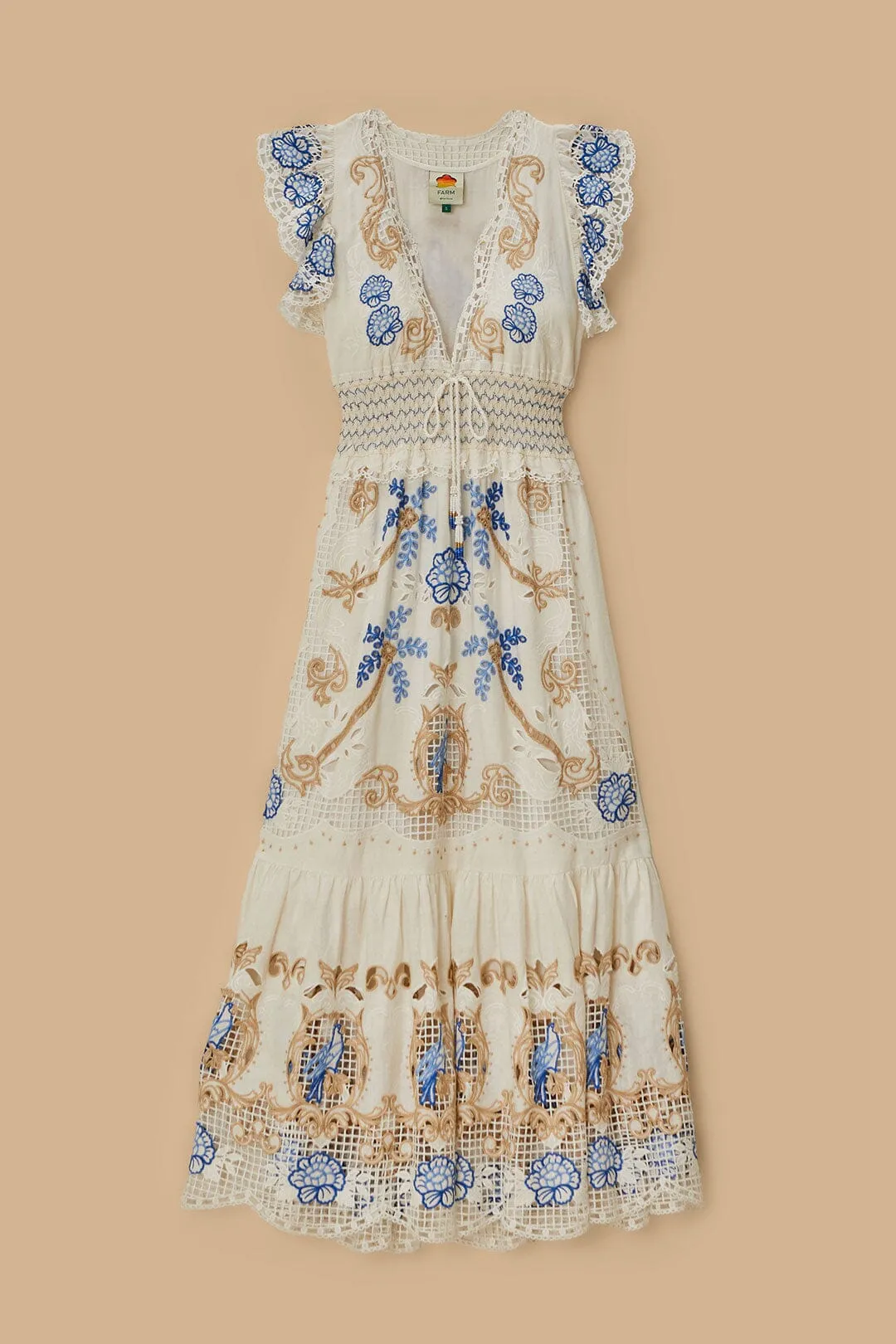 Off-White Romantic Richelieu LENZING™ ECOVERO™ Euroflax™ Maxi Dress sold by FARM Rio product image thumbnail 5