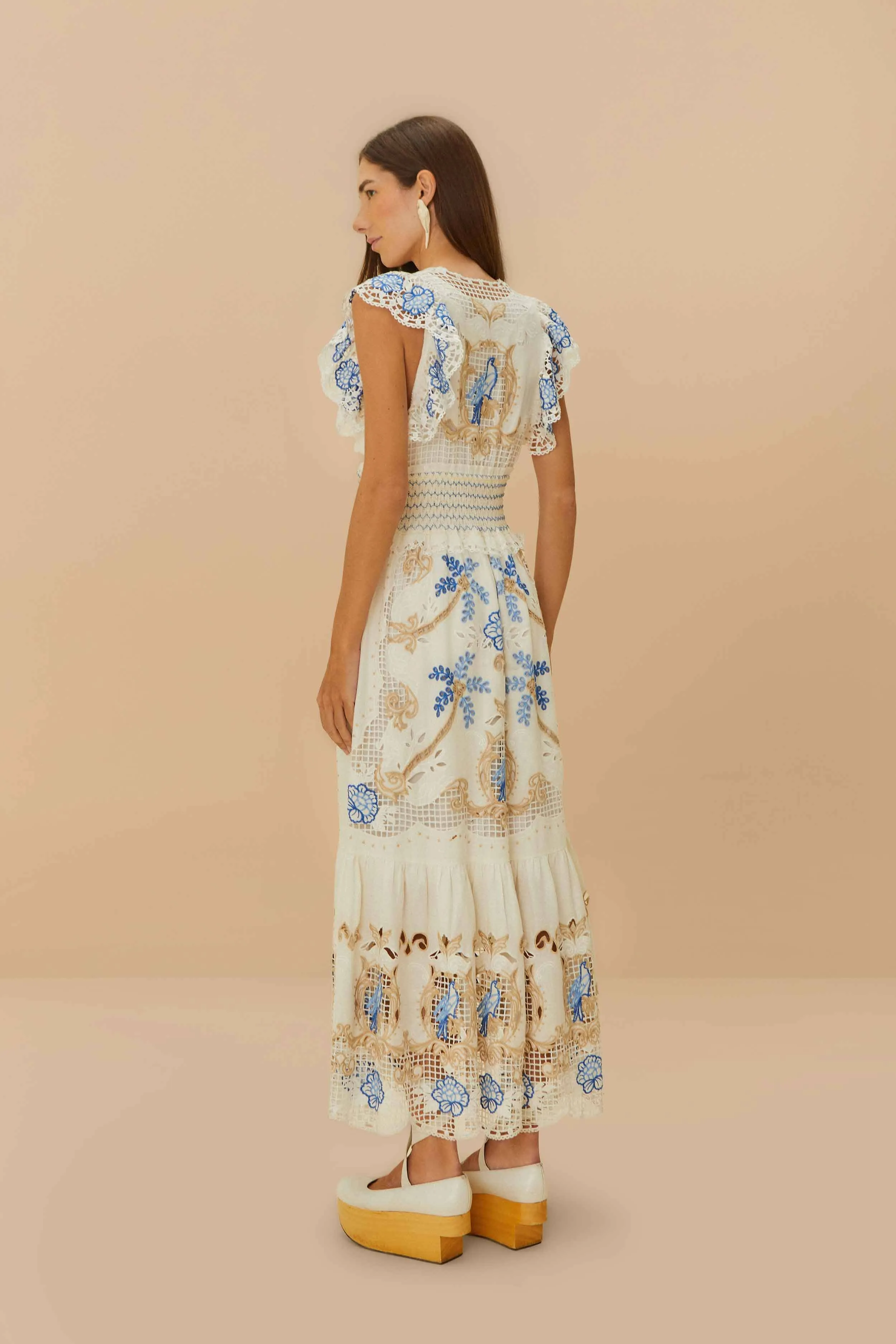 Off-White Romantic Richelieu LENZING™ ECOVERO™ Euroflax™ Maxi Dress sold by FARM Rio product image thumbnail 4