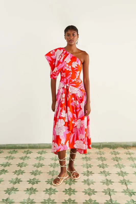 Red Dewdrop Floral Midi Dress sold by FARM Rio