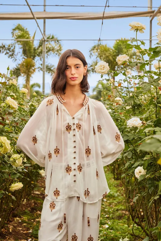 Off-White Anchor Tapestry Embroidered Long Sleeve Blouse sold by FARM Rio
