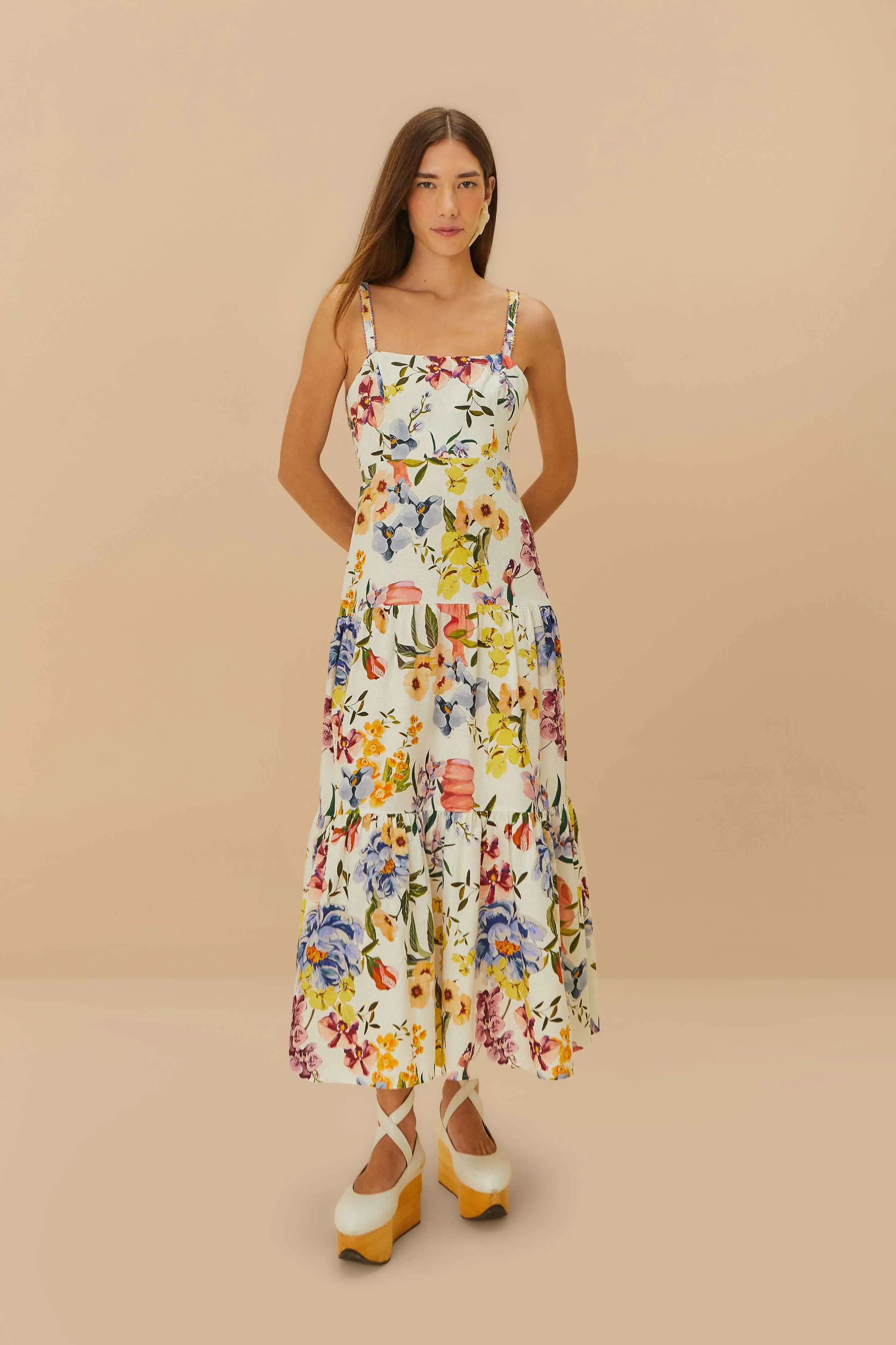 Off-White Greek Garden LENZING™ ECOVERO™ Euroflax™ Maxi Dress sold by FARM Rio