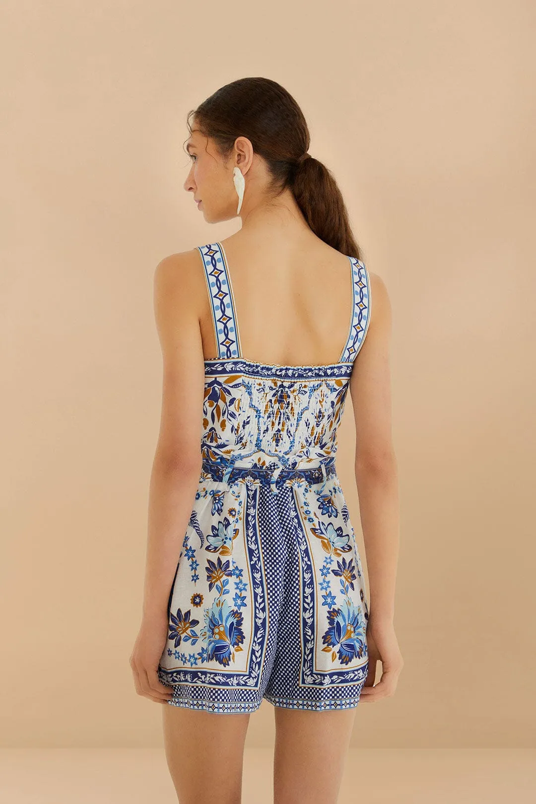 Off-White Ana Tapestry LENZING™ ECOVERO™ Euroflax™ Romper sold by FARM Rio product image thumbnail 3