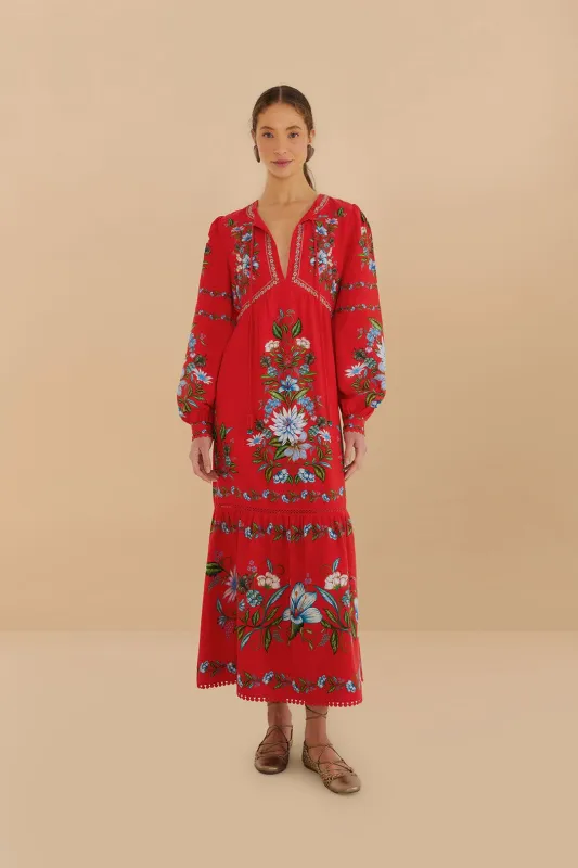Red Sweet Bloom Bouquet LENZING™ ECOVERO™ Euroflax™ Midi Dress sold by FARM Rio