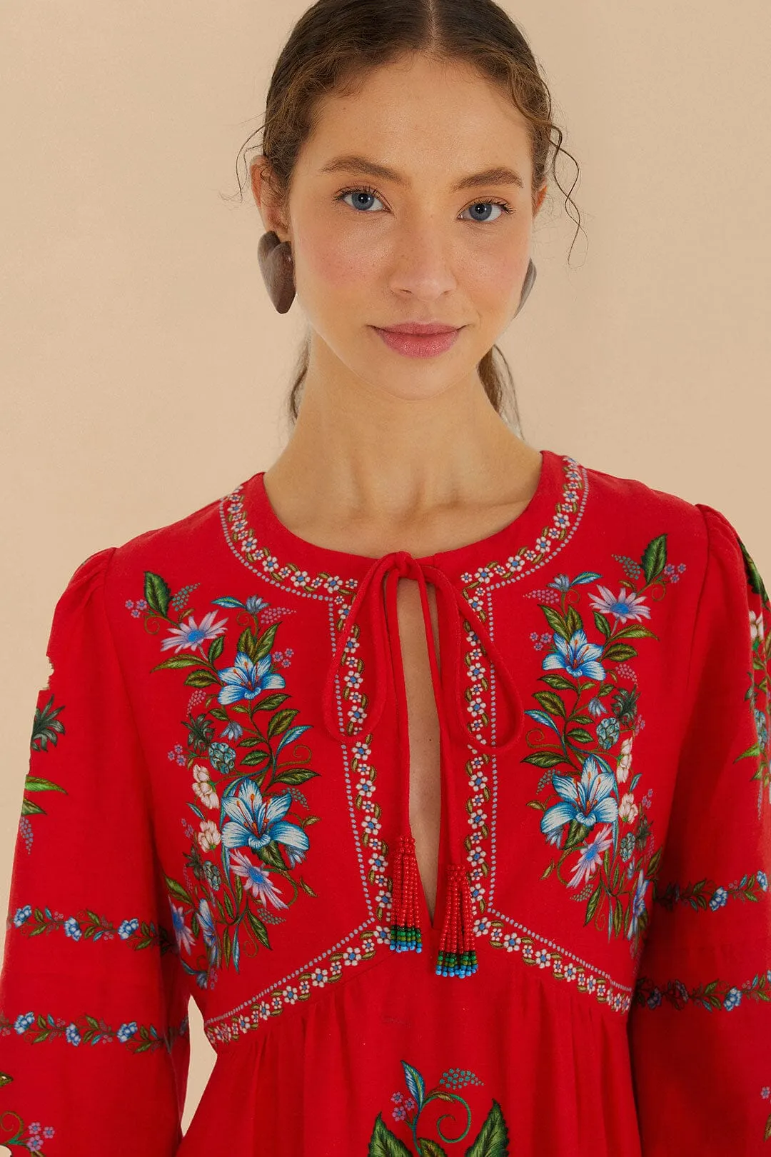 Red Sweet Bloom Bouquet LENZING™ ECOVERO™ Euroflax™ Midi Dress sold by FARM Rio product image thumbnail 3