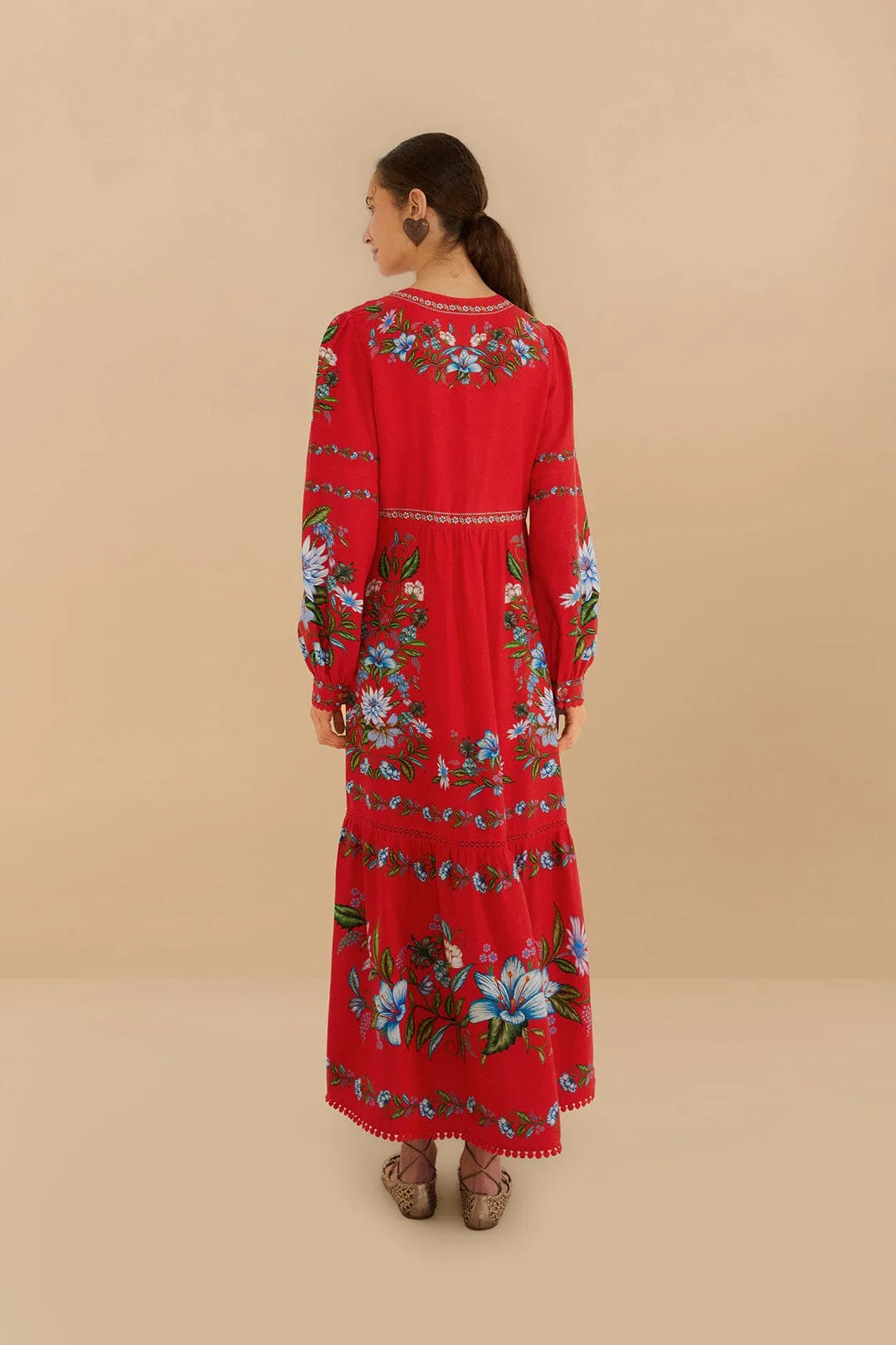 Red Sweet Bloom Bouquet LENZING™ ECOVERO™ Euroflax™ Midi Dress sold by FARM Rio product image thumbnail 4