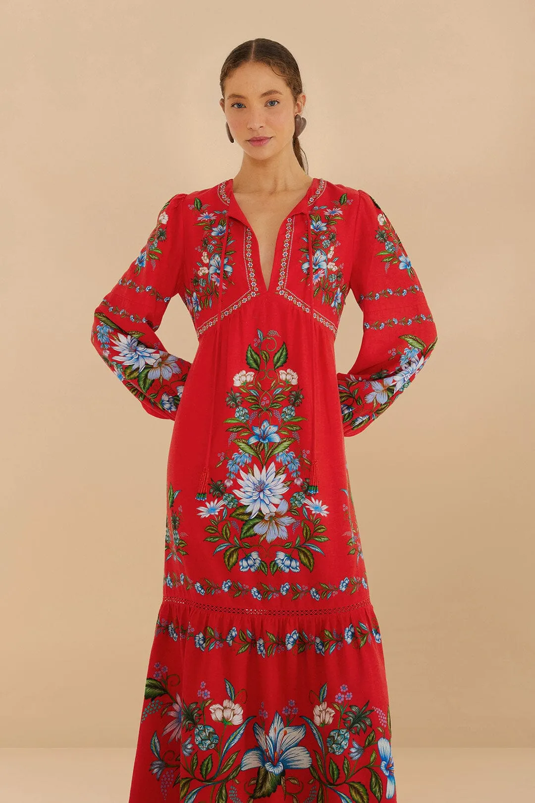 Red Sweet Bloom Bouquet LENZING™ ECOVERO™ Euroflax™ Midi Dress sold by FARM Rio product image thumbnail 2