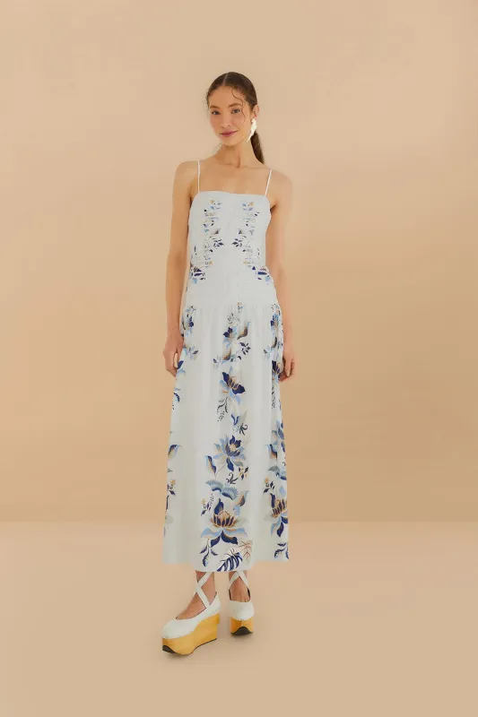 Off-White Mystic Blue Lotus Dreamscape LENZING™ ECOVERO™ Euroflax™ Midi Dress sold by FARM Rio