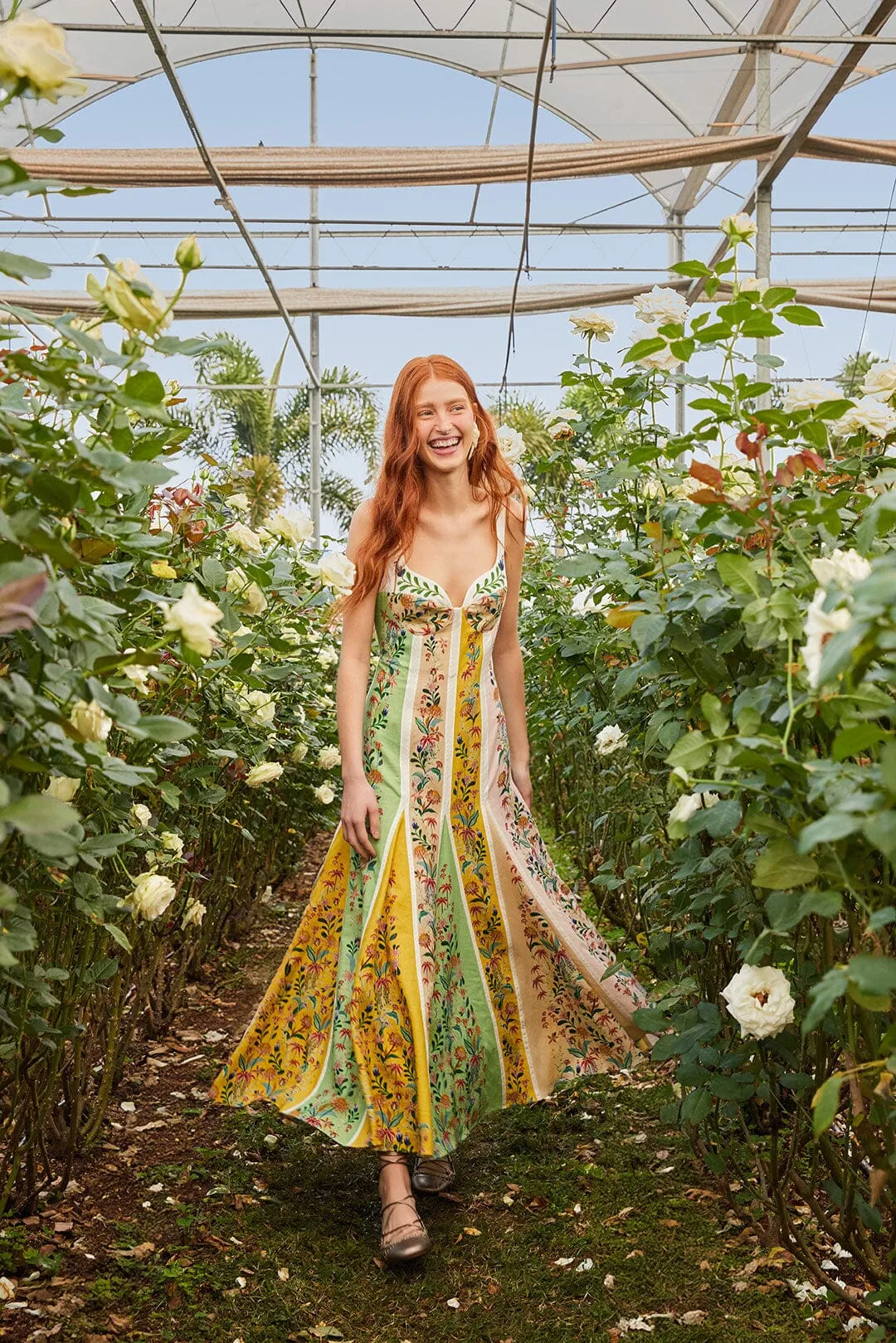 Multicolor Delicate Floral Stripes LENZING™ ECOVERO™ Euroflax™ Maxi Dress sold by FARM Rio