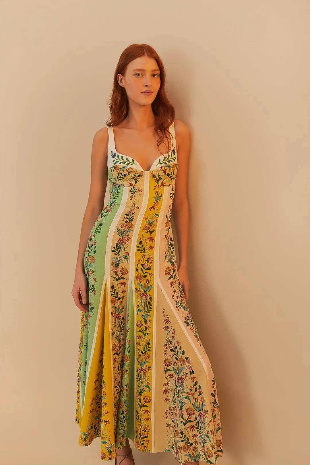 Multicolor Delicate Floral Stripes LENZING™ ECOVERO™ Euroflax™ Maxi Dress sold by FARM Rio product image thumbnail 2