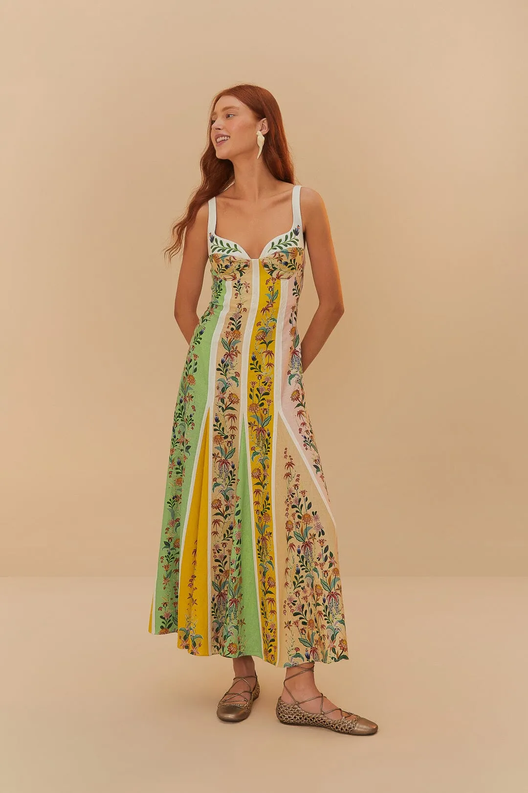Multicolor Delicate Floral Stripes LENZING™ ECOVERO™ Euroflax™ Maxi Dress sold by FARM Rio product image thumbnail 3