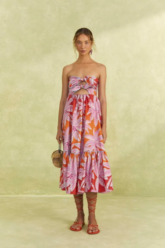 Red Coconut Tree Organic Cotton Midi Dress sold by FARM Rio
