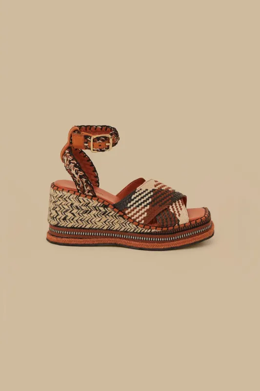 Rust Multi Texture Wedge Sandal made by FARM Rio
