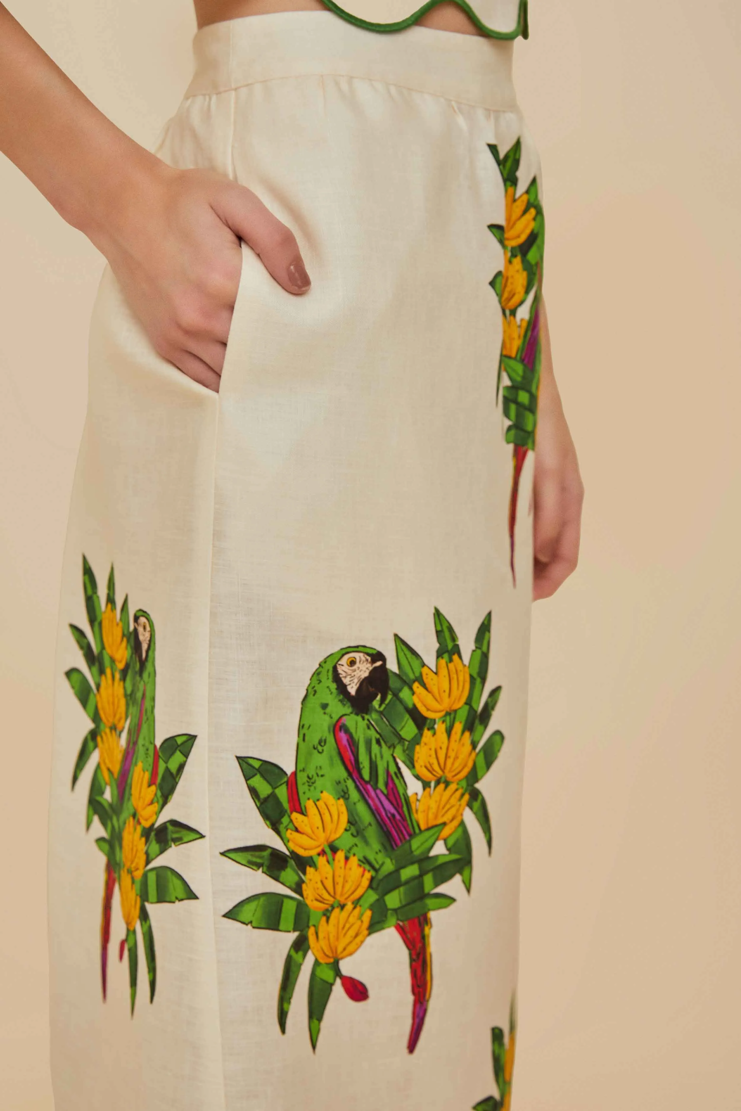Off-White Maracana Bird Euroflax™ Premium Linen Midi Skirt sold by FARM Rio product image thumbnail 4