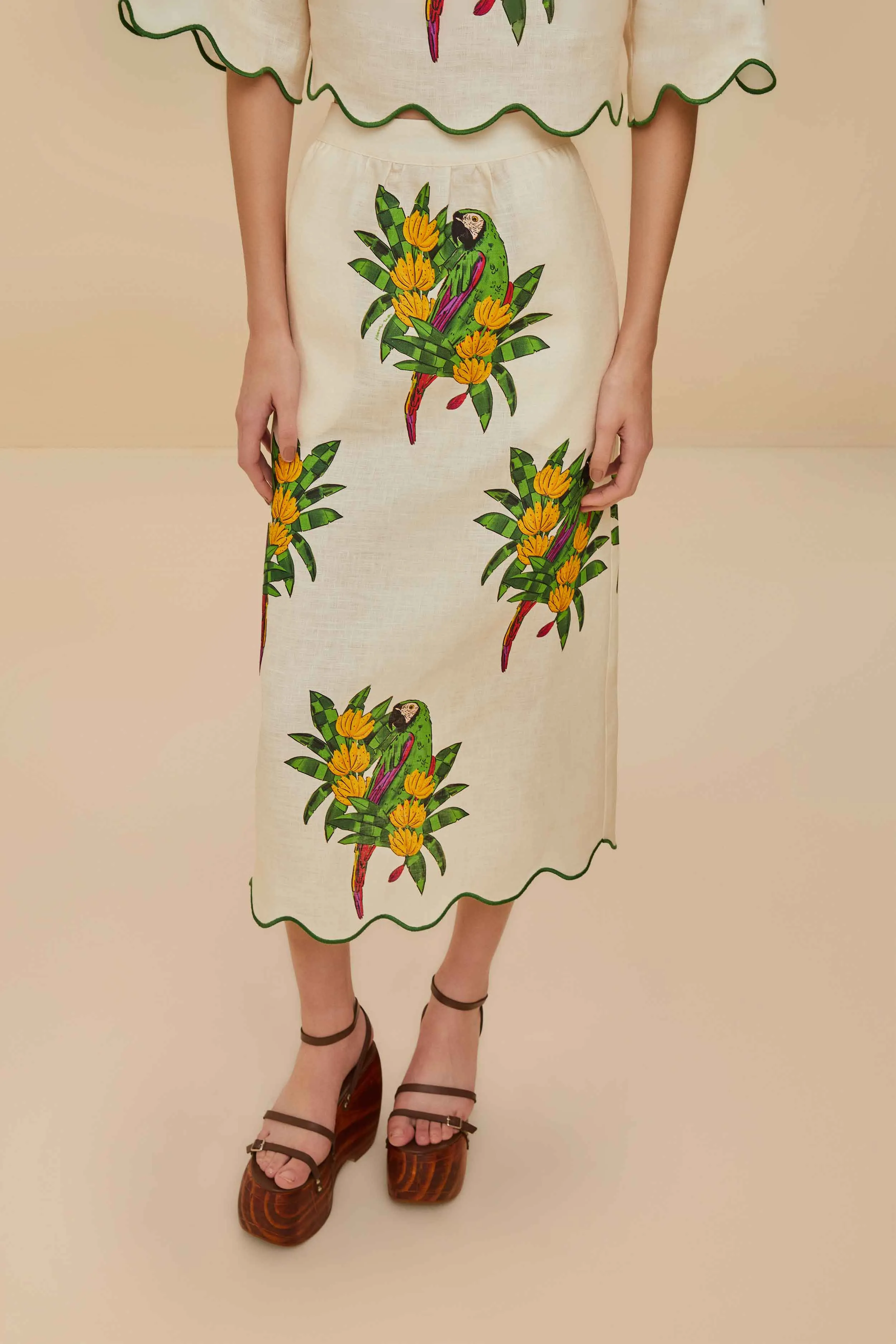 Off-White Maracana Bird Euroflax™ Premium Linen Midi Skirt sold by FARM Rio product image thumbnail 2
