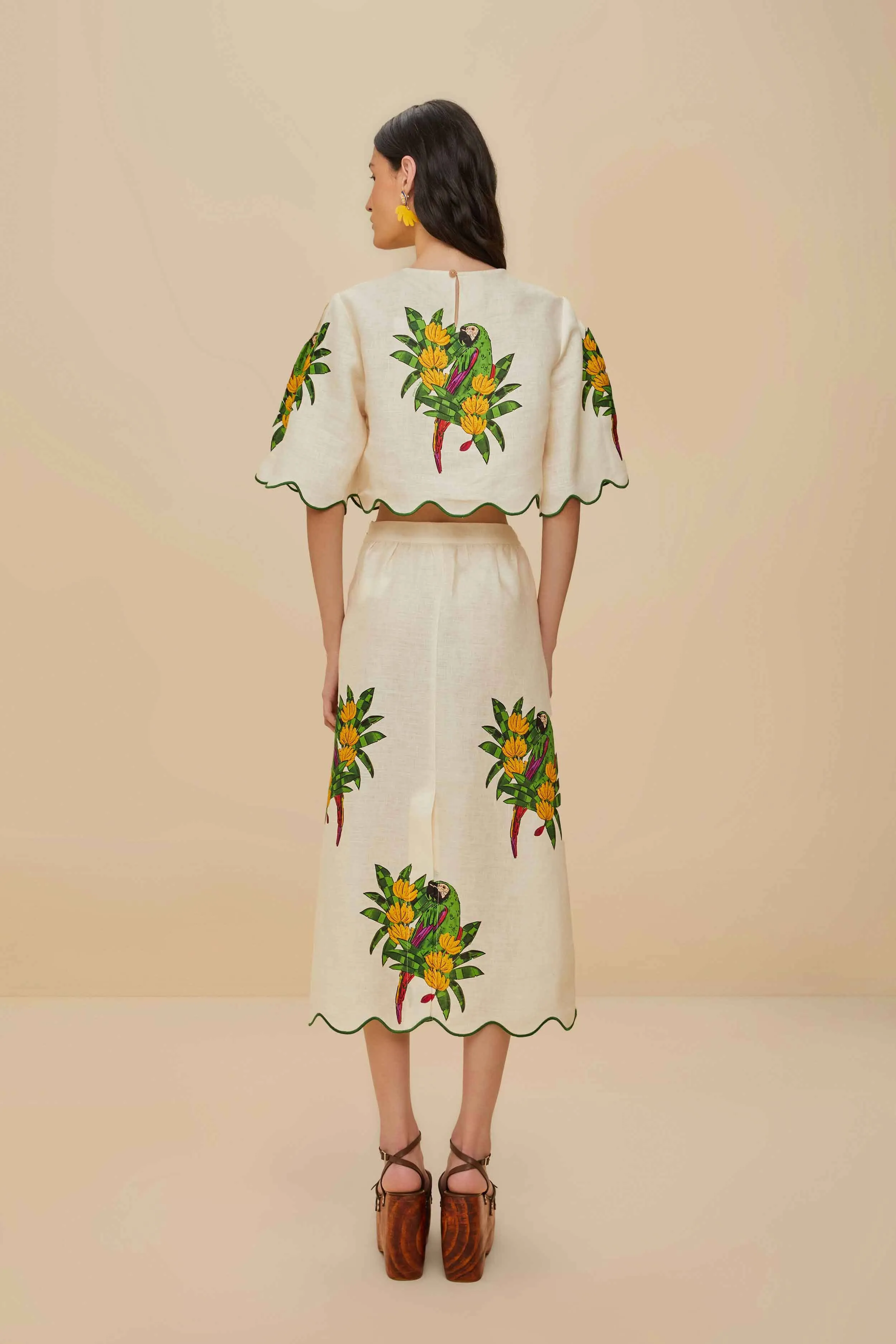 Off-White Maracana Bird Euroflax™ Premium Linen Midi Skirt sold by FARM Rio product image thumbnail 3