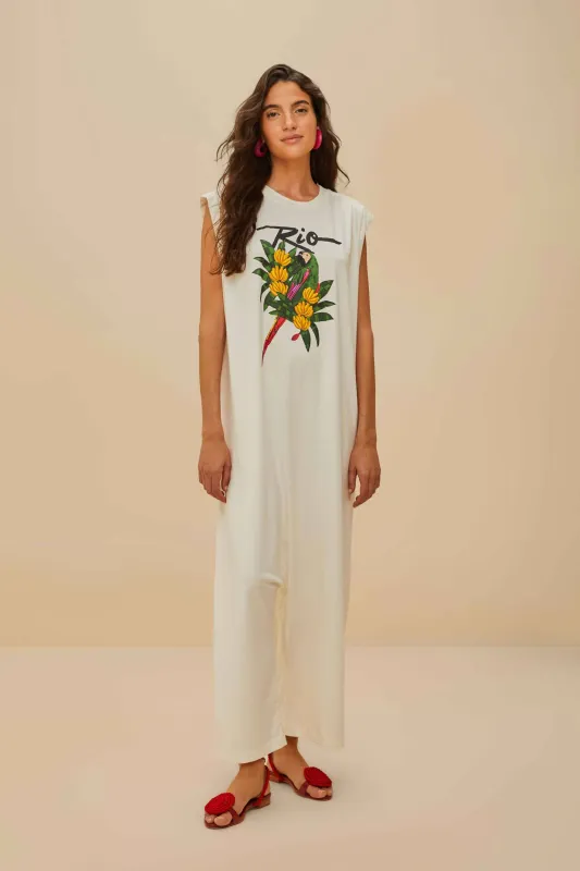 Off-White Rio Macaw Organic Cotton Jumpsuit sold by FARM Rio