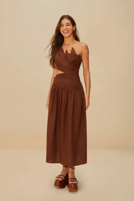 Burgundy Leaves Cut-Out LENZING™ ECOVERO™ Euroflax™ Midi Dress made by FARM Rio