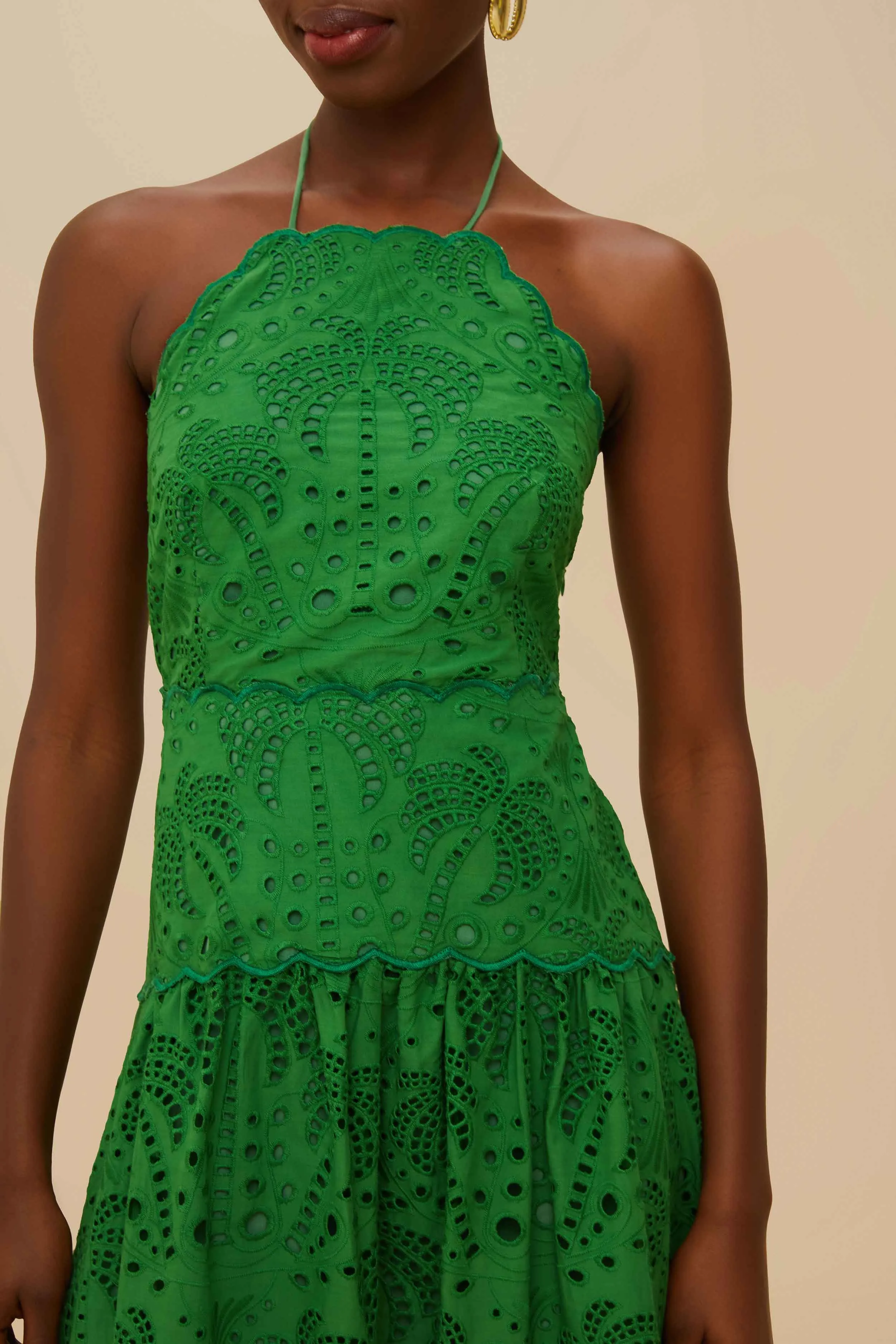 Green Palm Tree Eyelet Halter Neck Midi Dress sold by FARM Rio product image thumbnail 2