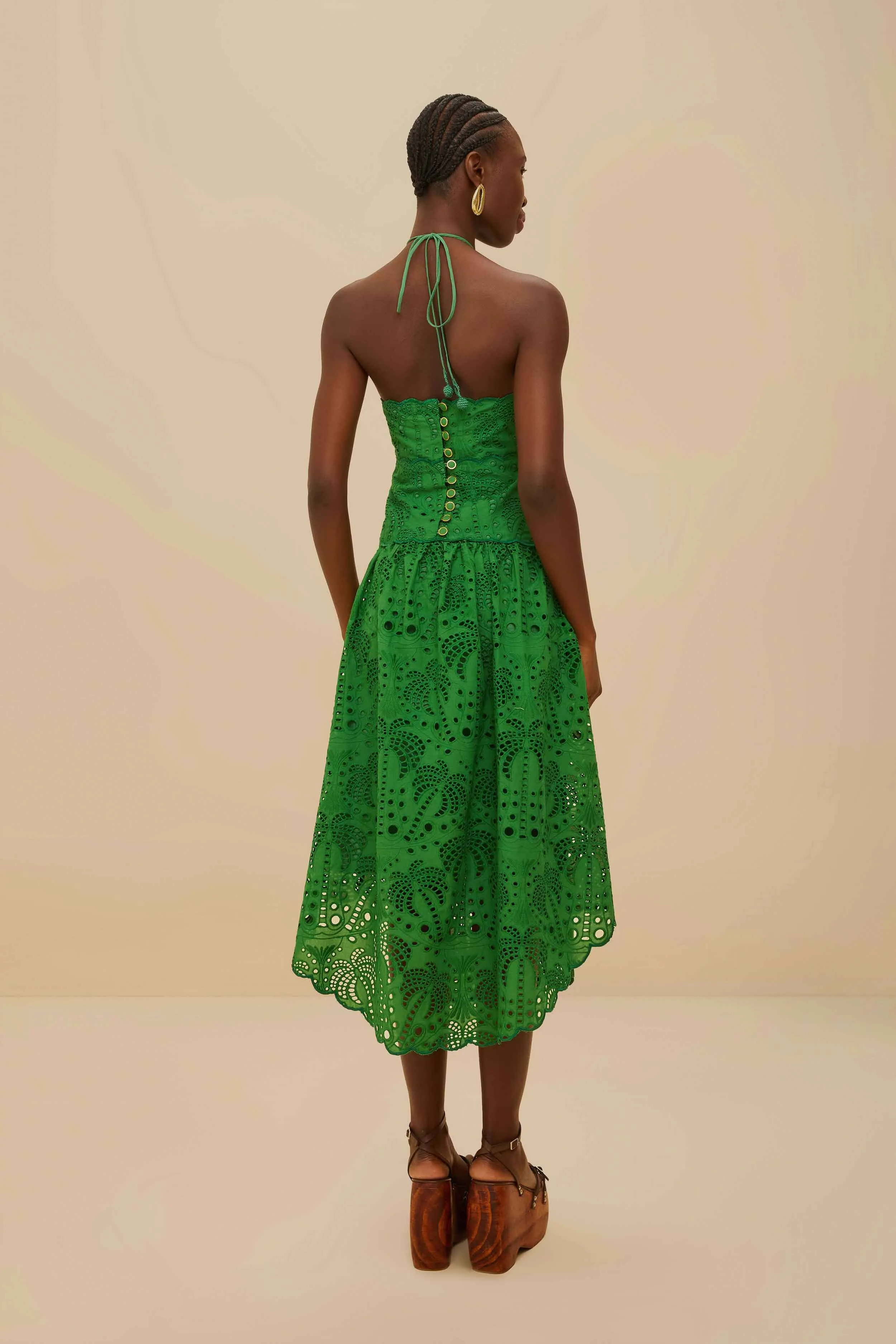 Green Palm Tree Eyelet Halter Neck Midi Dress sold by FARM Rio product image thumbnail 4