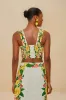 Off-White Picnic Flowers Euroflax™ Premium Linen Crop Top sold by FARM Rio