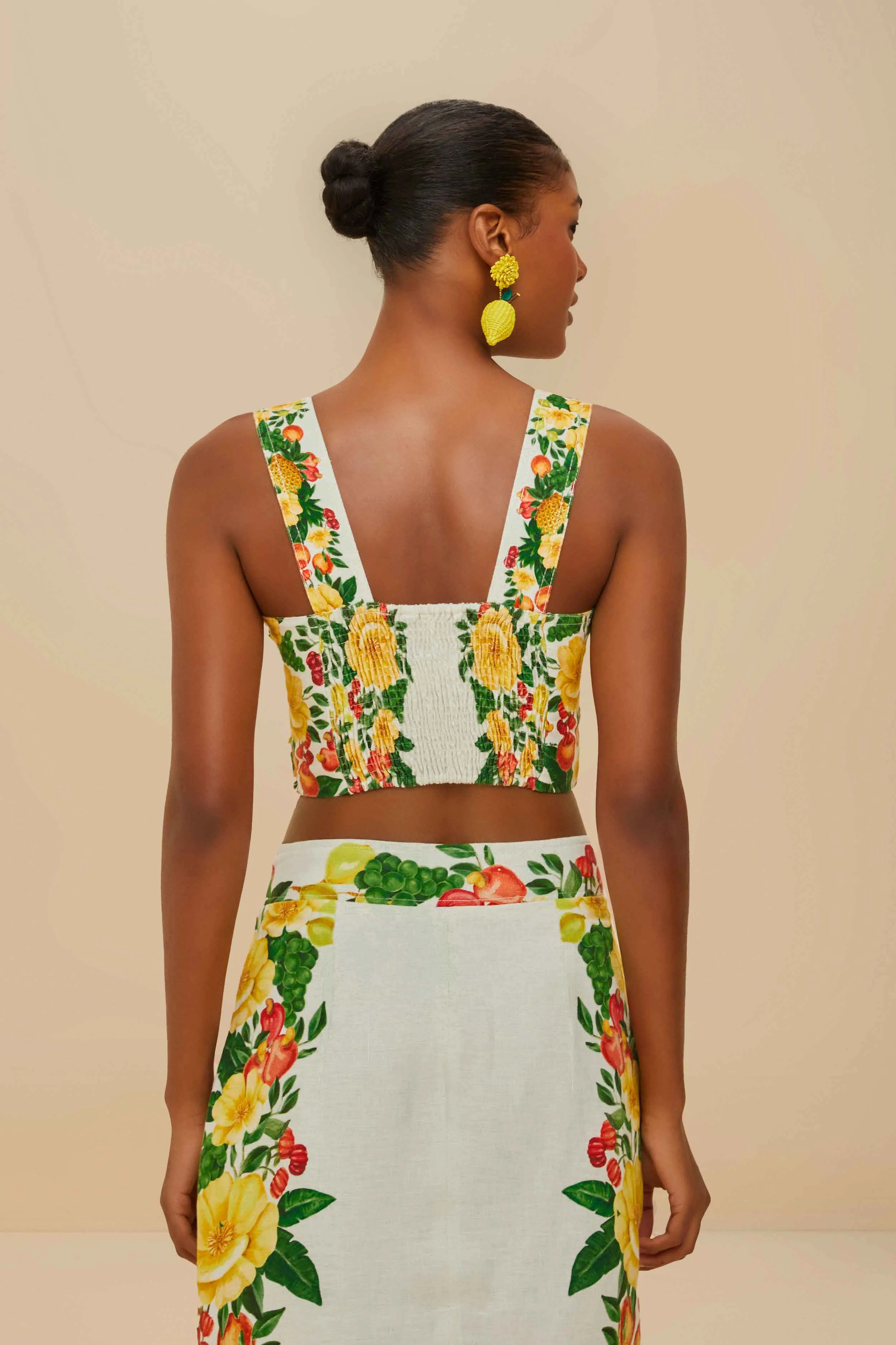 Off-White Picnic Flowers Euroflax™ Premium Linen Crop Top sold by FARM Rio product image thumbnail 5