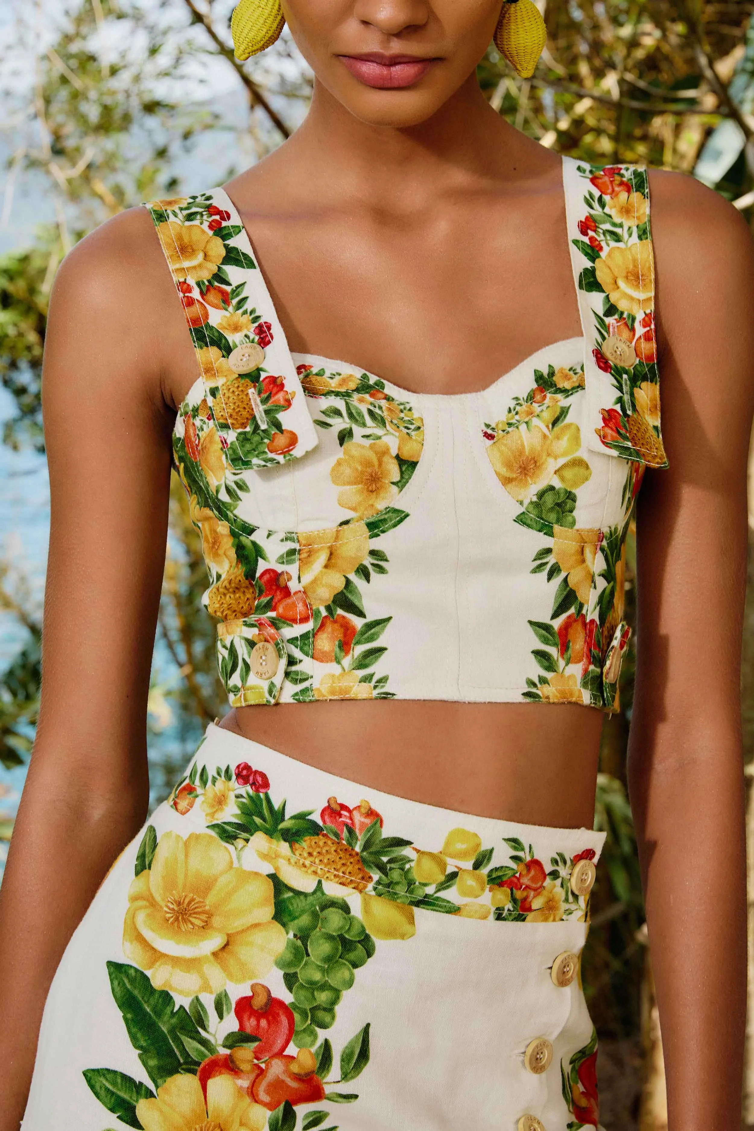 Off-White Picnic Flowers Euroflax™ Premium Linen Crop Top sold by FARM Rio product image thumbnail 4