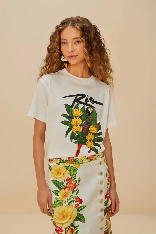 Off-White Rio Macaw Organic Cotton T-Shirt sold by FARM Rio