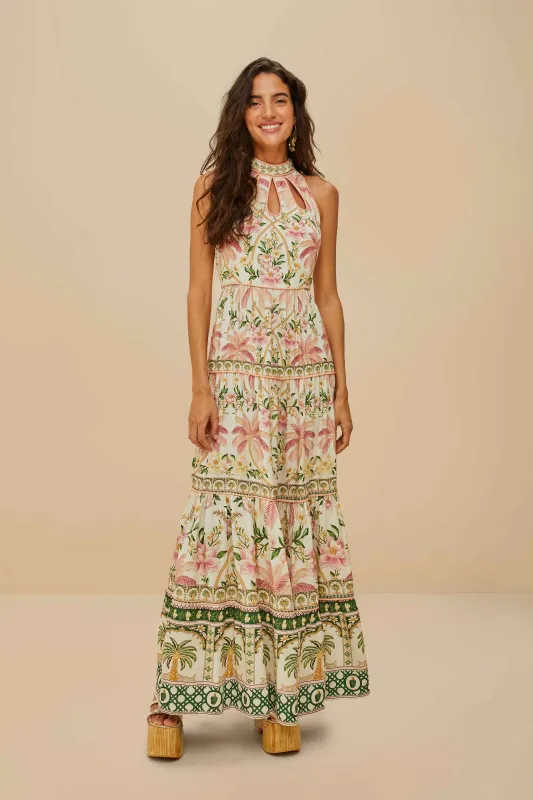 Off-White Palm Dream LENZING™ ECOVERO™ Euroflax™ Maxi Dress sold by FARM Rio