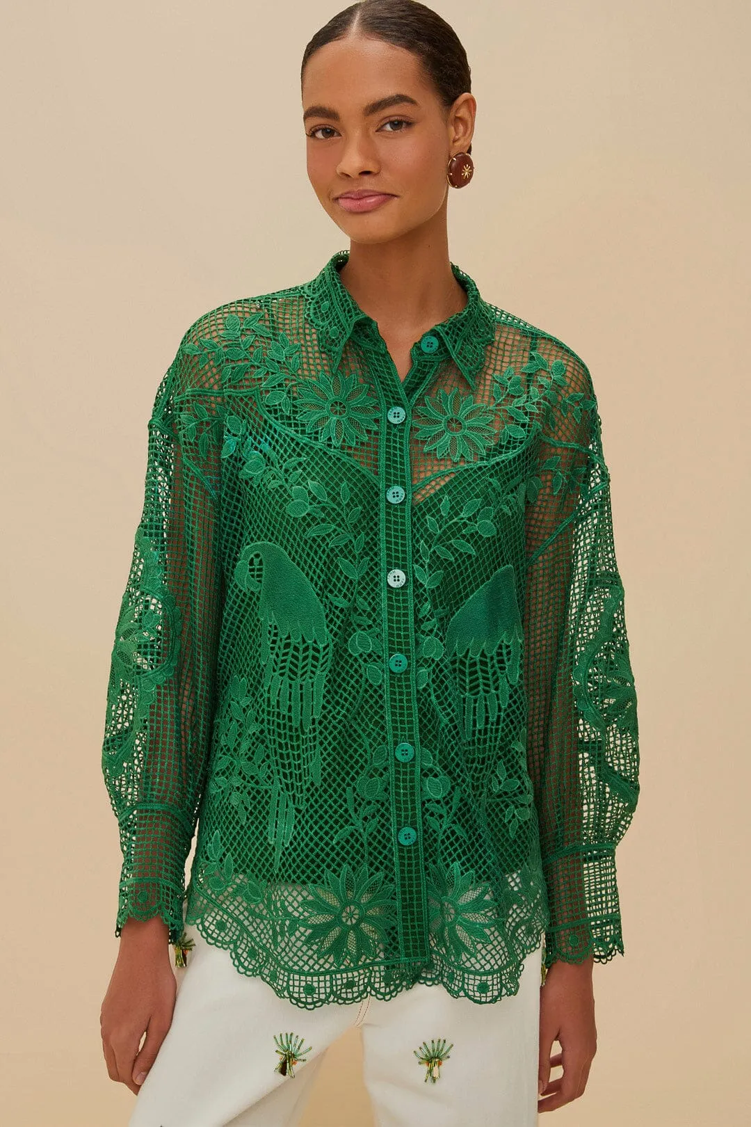 Green Landscape Guipure Shirt sold by FARM Rio