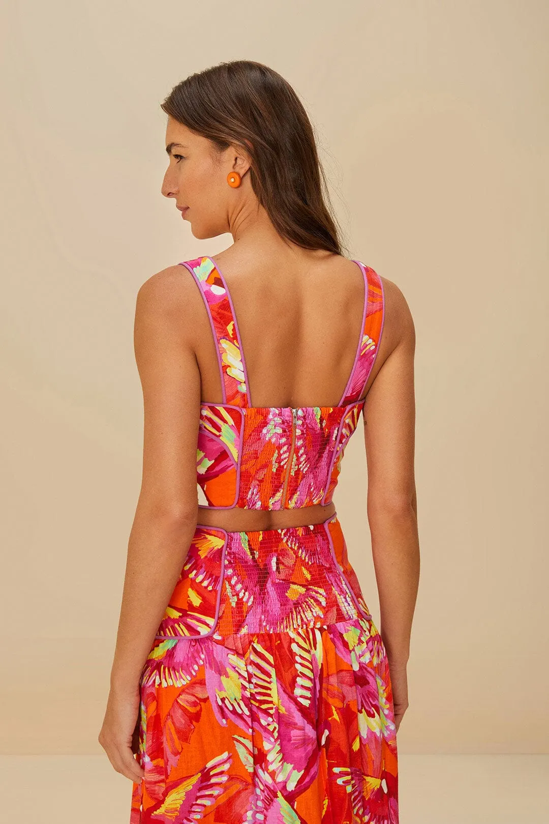 Orange Flying Birds LENZING™ ECOVERO™ Euroflax™ Crop Top sold by FARM Rio product image thumbnail 4