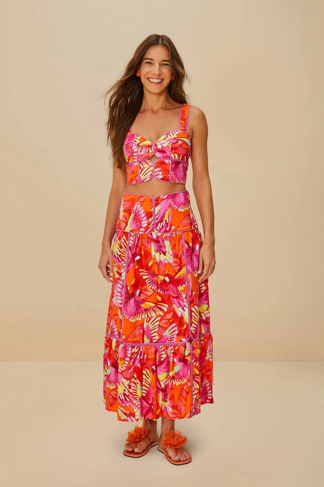 Orange Flying Birds LENZING™ ECOVERO™ Euroflax™ Crop Top sold by FARM Rio product image thumbnail 2