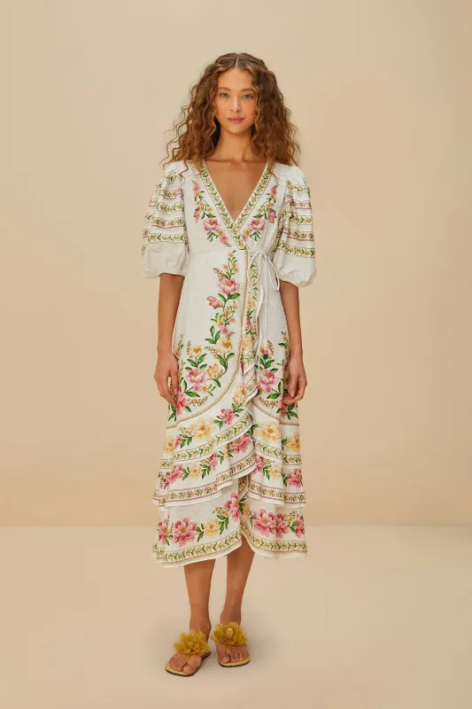 Off-White Palm Dream Wrap Midi Dress sold by FARM Rio