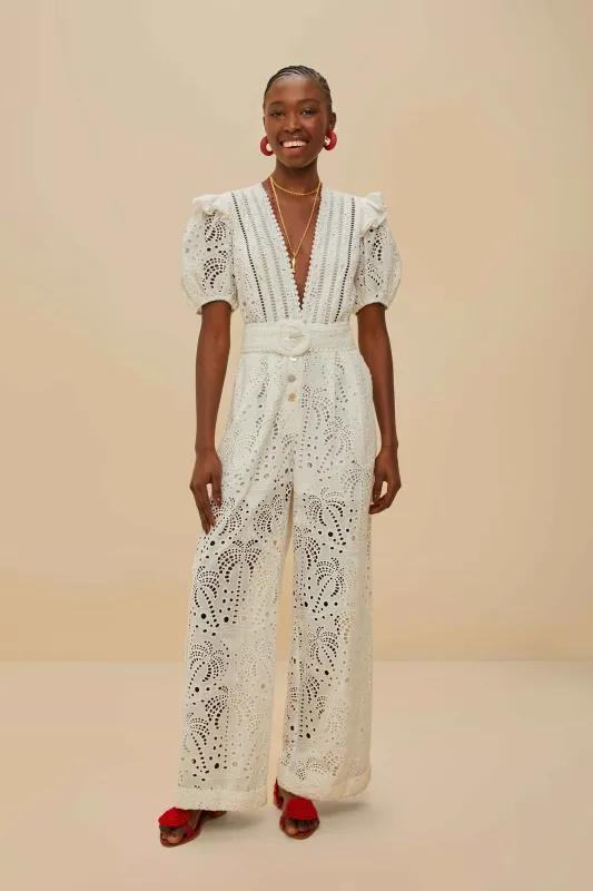 Off-White Palm Tree Eyelet Jumpsuit sold by FARM Rio