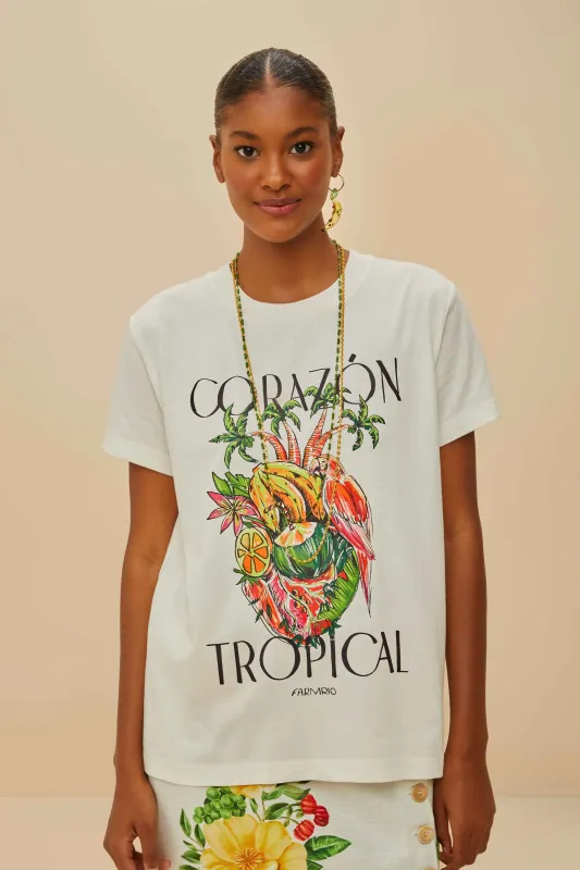 Off-White Corazón Tropical Organic Cotton T-Shirt sold by FARM Rio