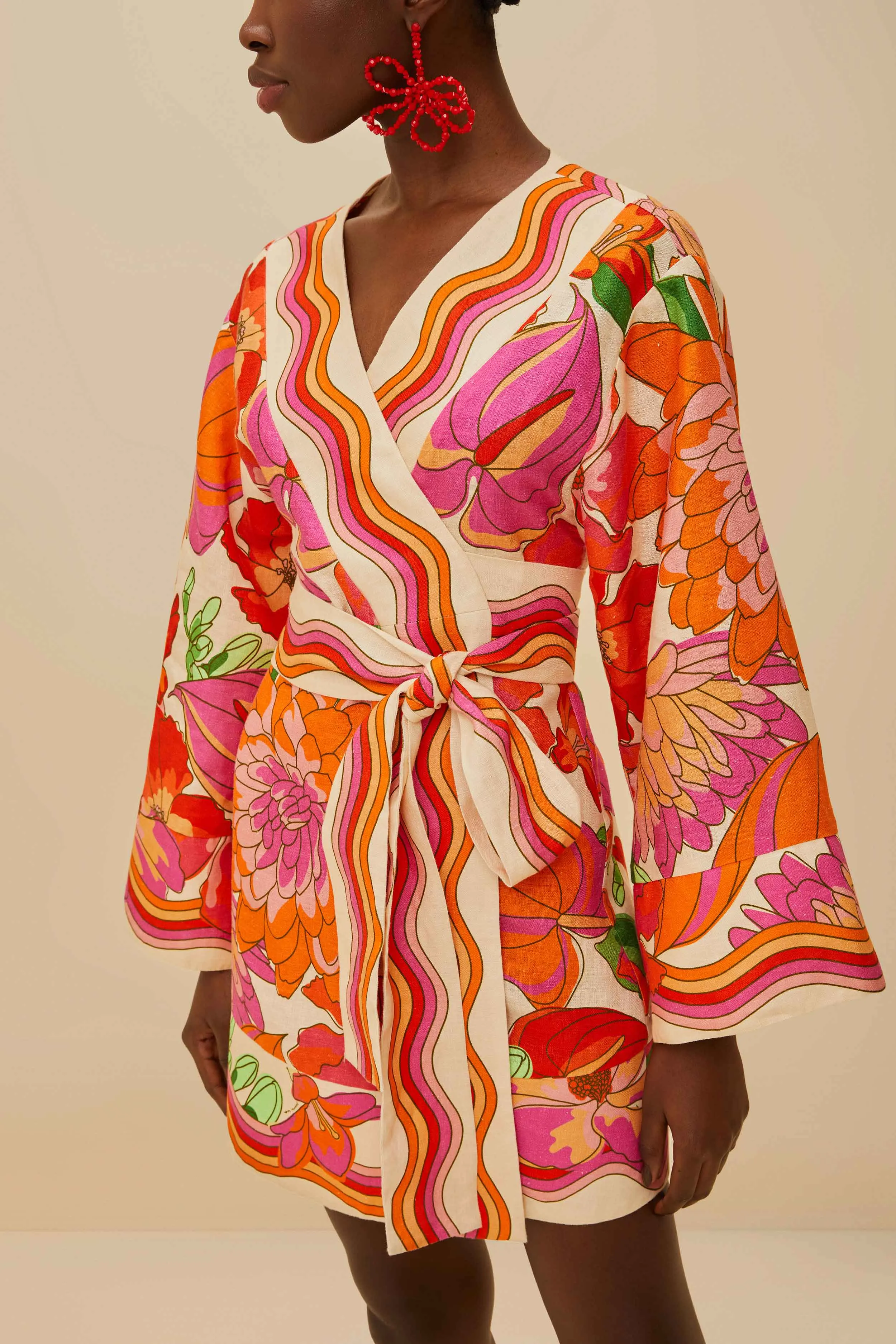 Beige Spring Affair Euroflax™ Premium Linen Mini Dress sold by FARM Rio product image thumbnail 3