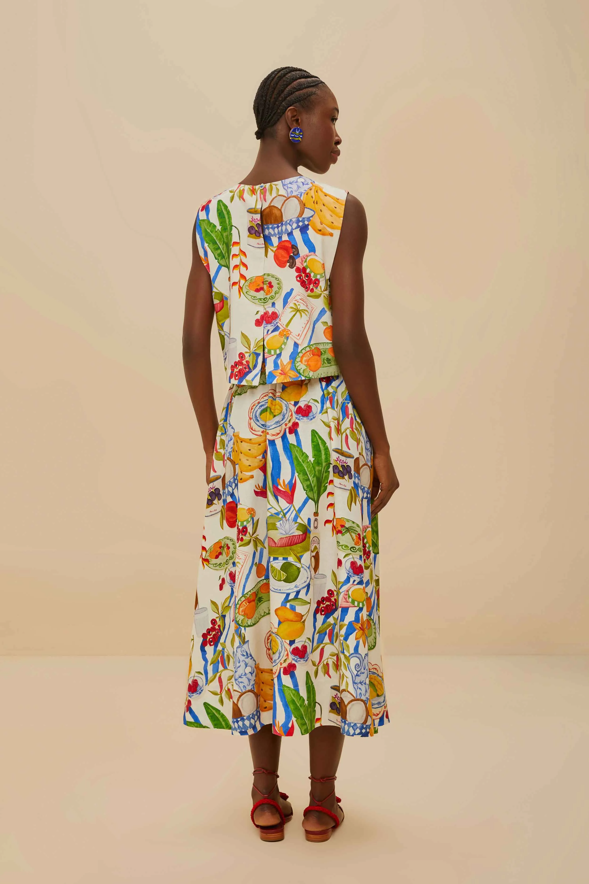 Off-White Fresh Table LENZING™ ECOVERO™ Euroflax™ Midi Skirt sold by FARM Rio product image thumbnail 4