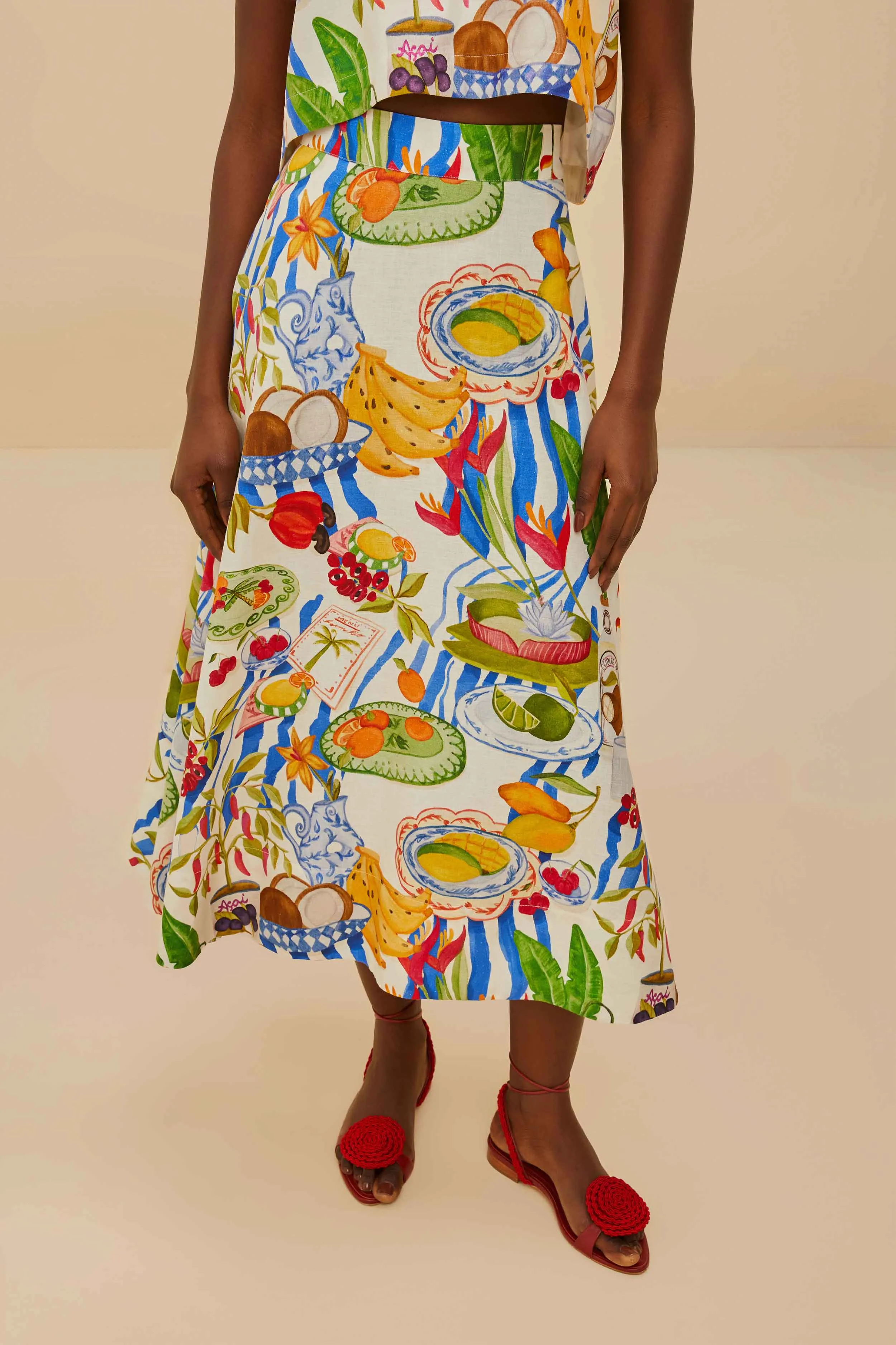 Off-White Fresh Table LENZING™ ECOVERO™ Euroflax™ Midi Skirt sold by FARM Rio product image thumbnail 2