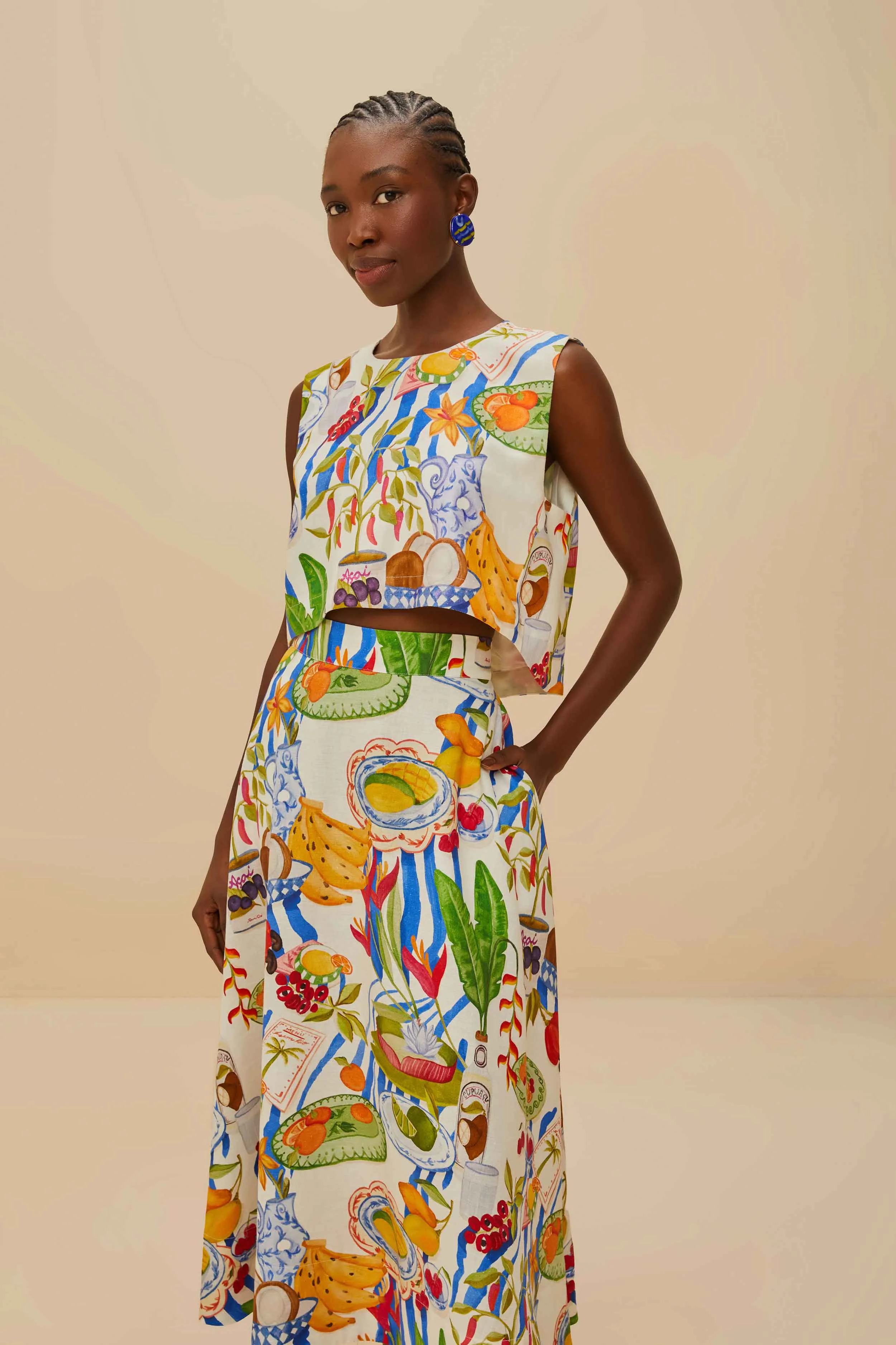 Off-White Fresh Table LENZING™ ECOVERO™ Euroflax™ Midi Skirt sold by FARM Rio product image thumbnail 3