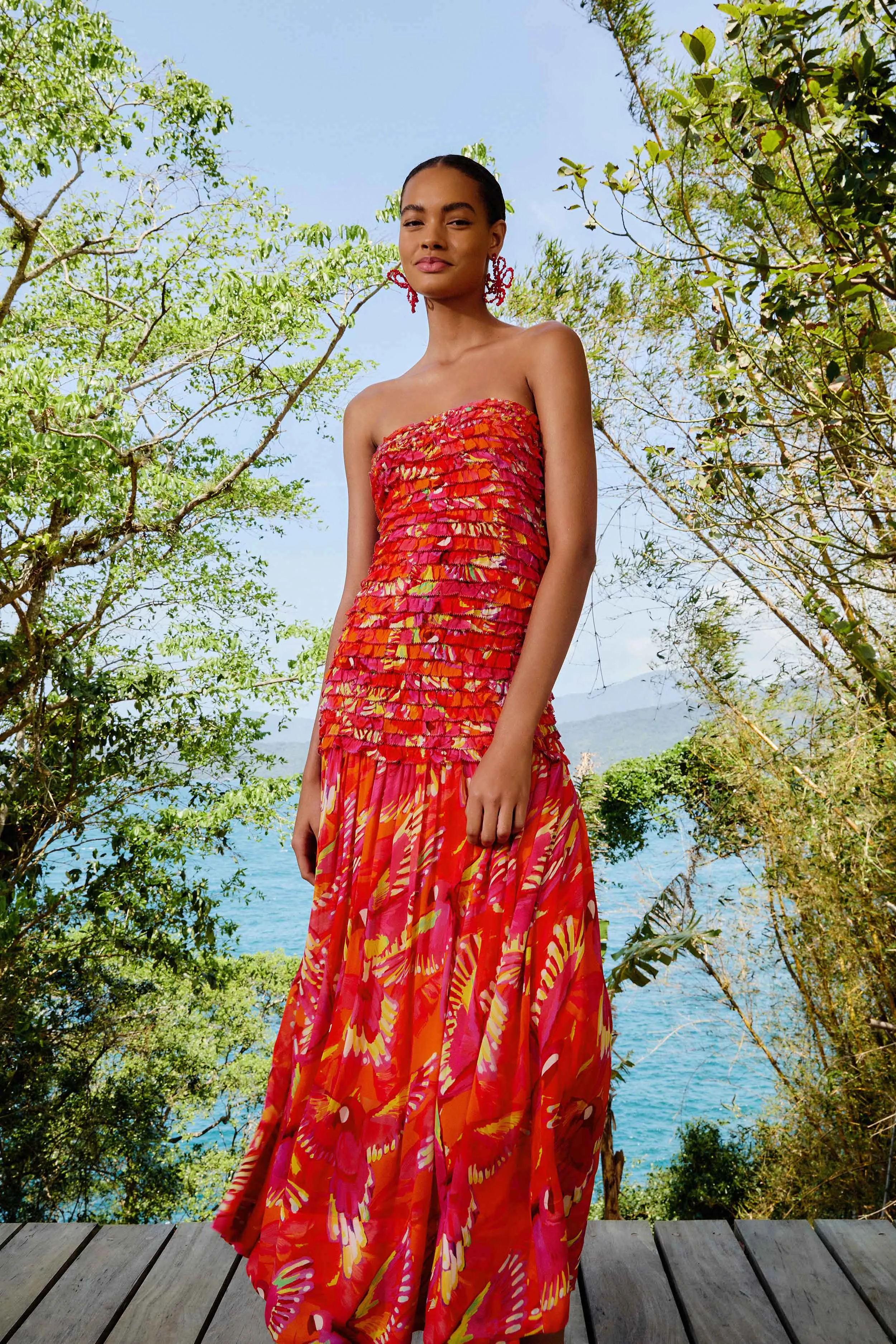 Orange Flying Birds Strapless Midi Dress sold by FARM Rio product image thumbnail 2
