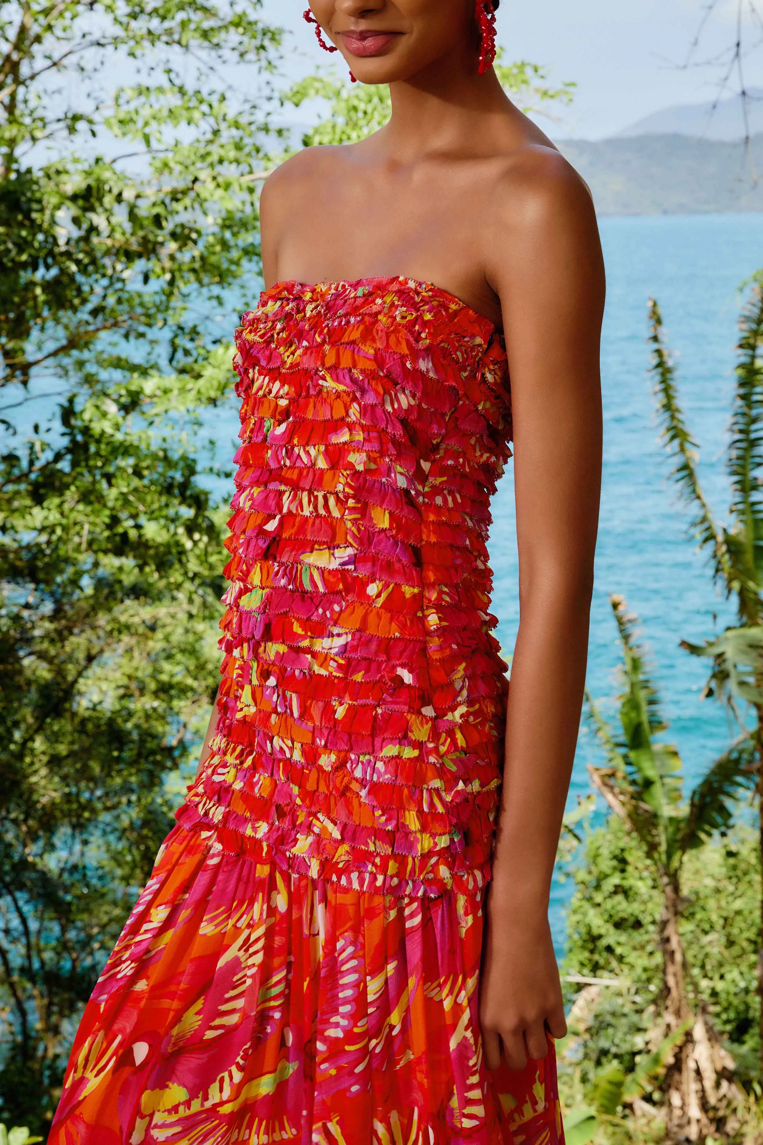 Orange Flying Birds Strapless Midi Dress sold by FARM Rio product image thumbnail 3