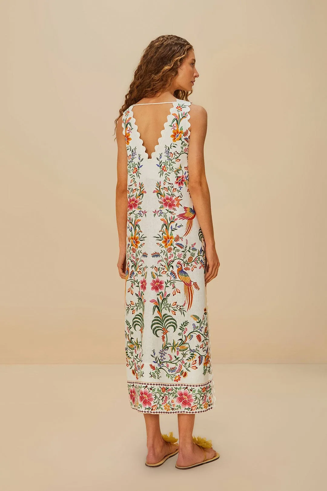 Off-White Delicate Forest Euroflax™ Premium Linen Maxi Dress sold by FARM Rio product image thumbnail 4