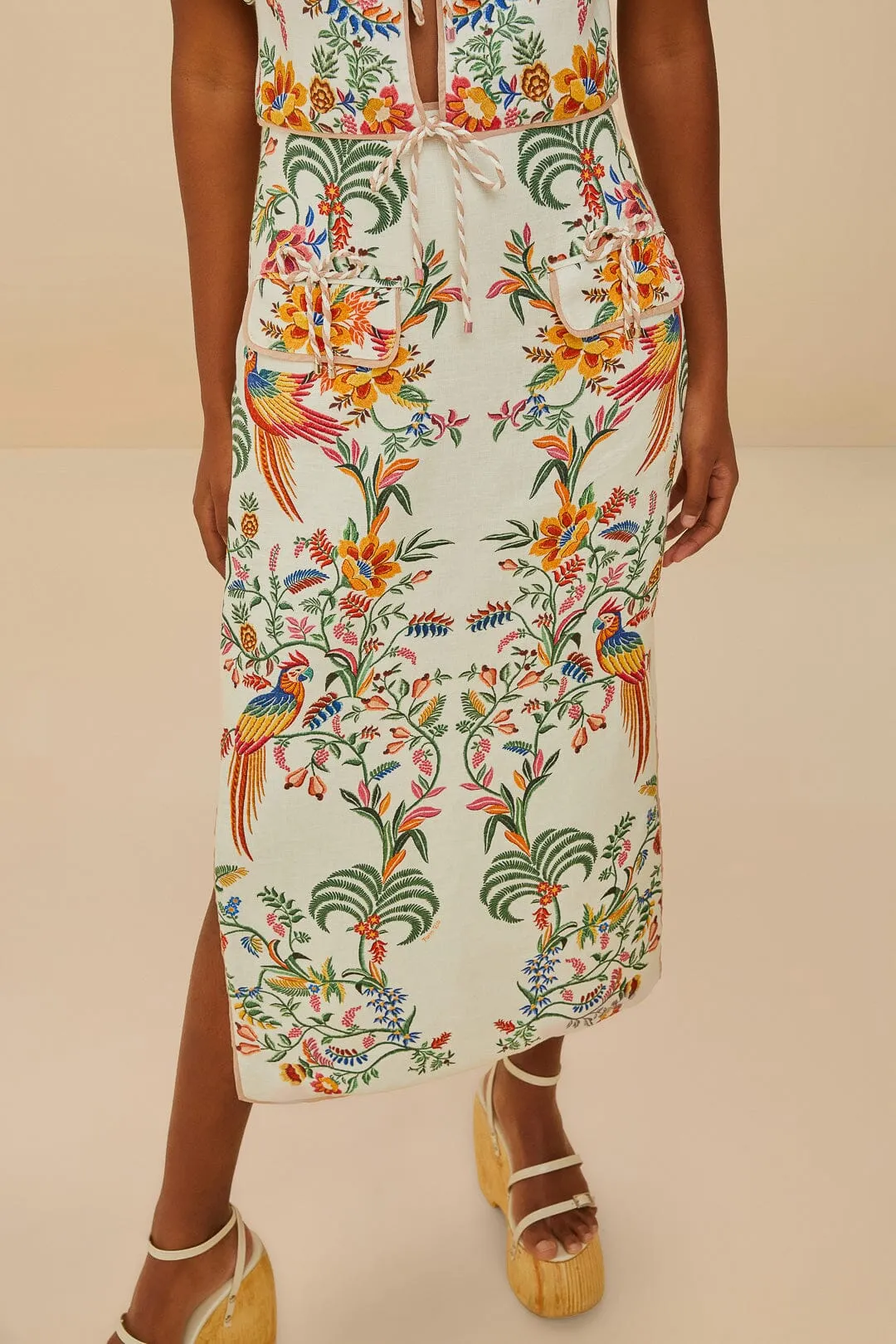 Off-White Delicate Forest Euroflax™ Premium Linen Midi Skirt sold by FARM Rio product image thumbnail 2