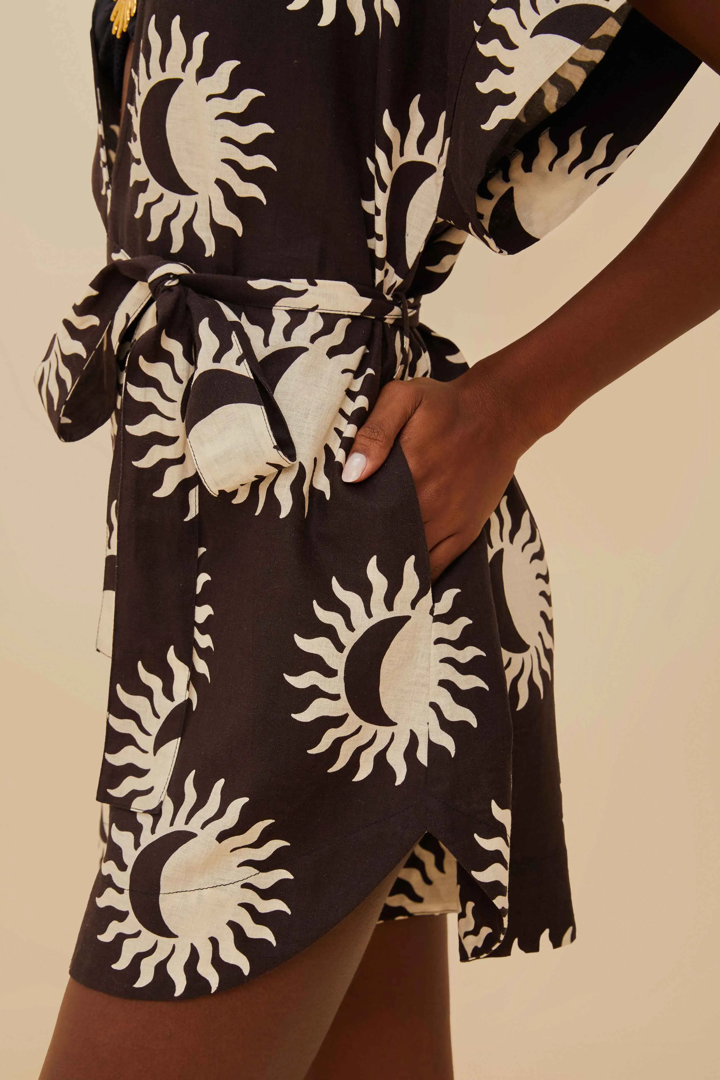 Black Sunny Moon LENZING™ ECOVERO™ Euroflax™ Romper sold by FARM Rio product image thumbnail 3