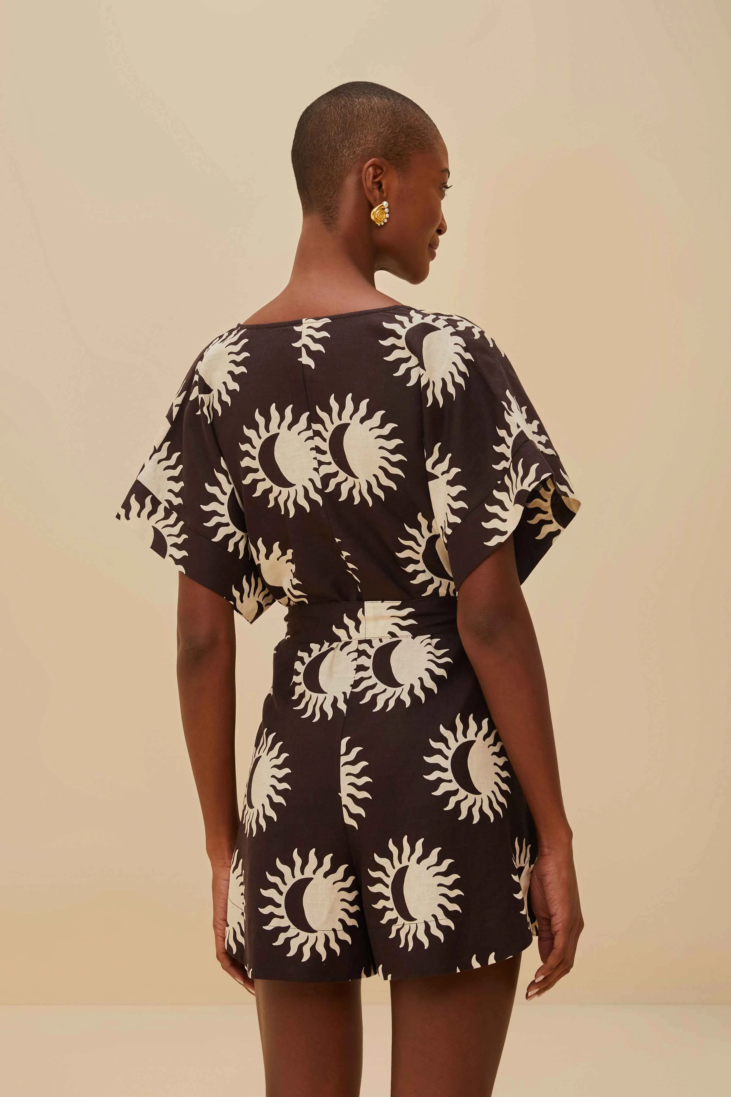 Black Sunny Moon LENZING™ ECOVERO™ Euroflax™ Romper sold by FARM Rio product image thumbnail 4