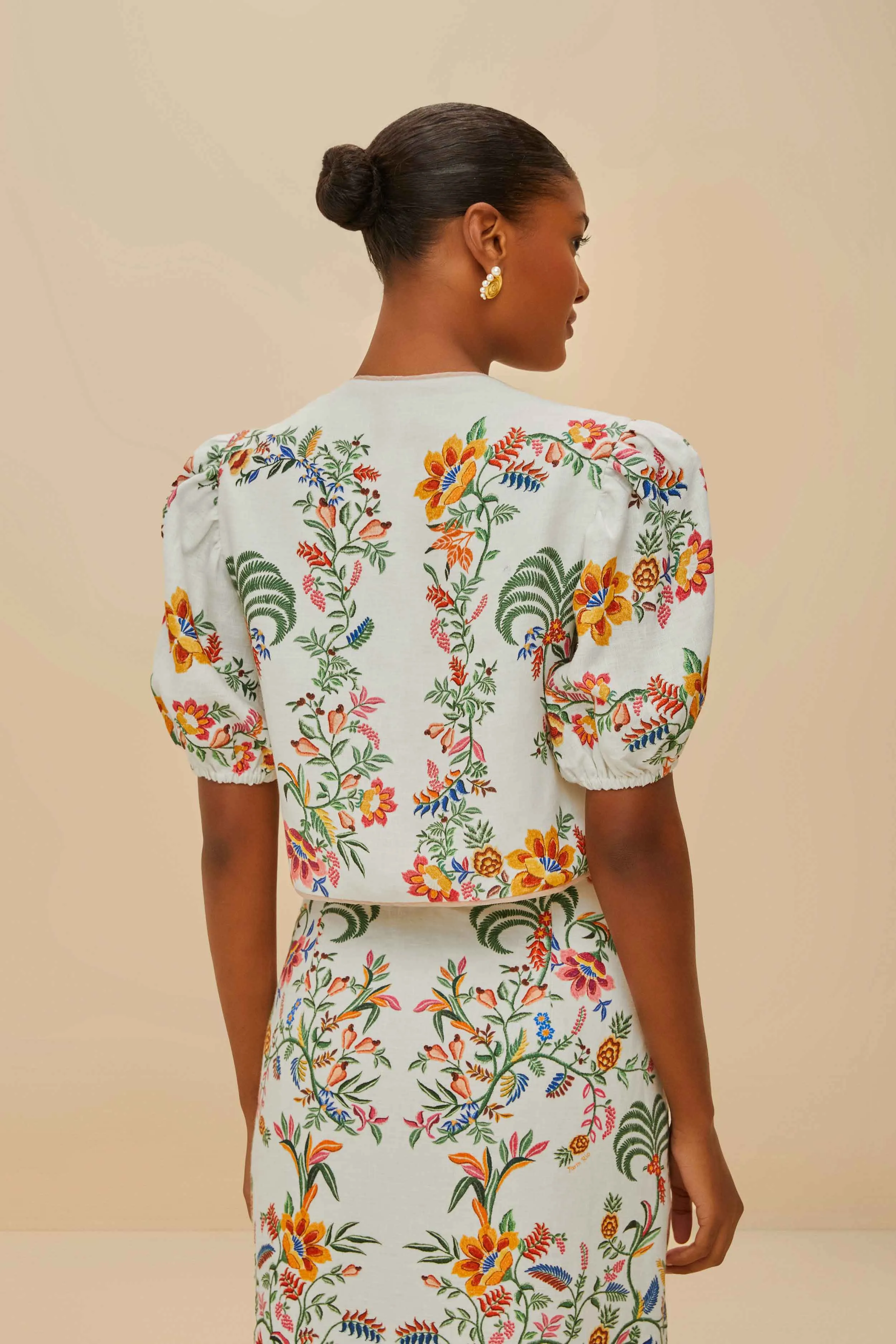 Off-White Delicate Forest Scarves Euroflax™ Premium Linen Blouse sold by FARM Rio product image thumbnail 4