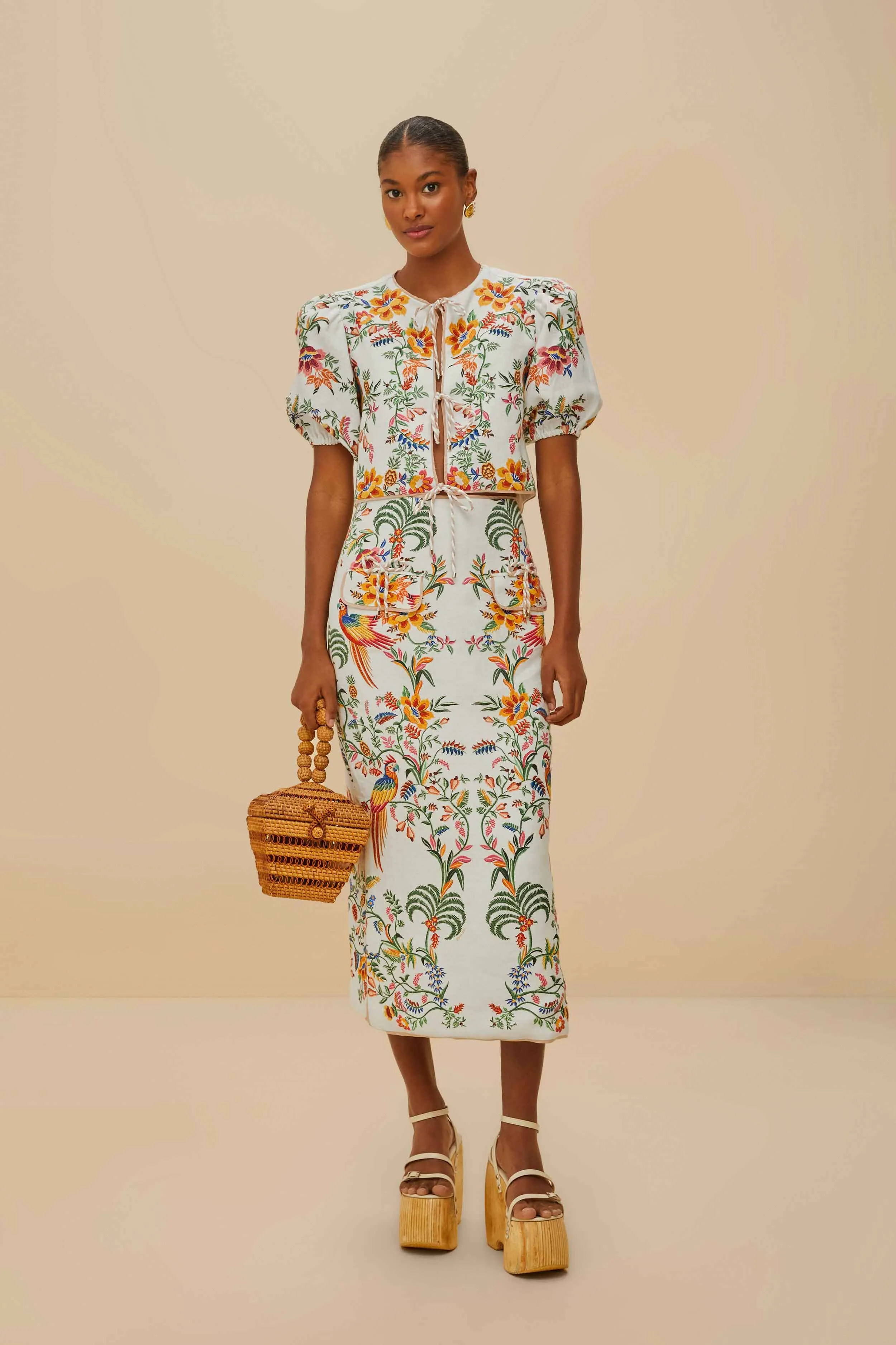 Off-White Delicate Forest Scarves Euroflax™ Premium Linen Blouse sold by FARM Rio product image thumbnail 2