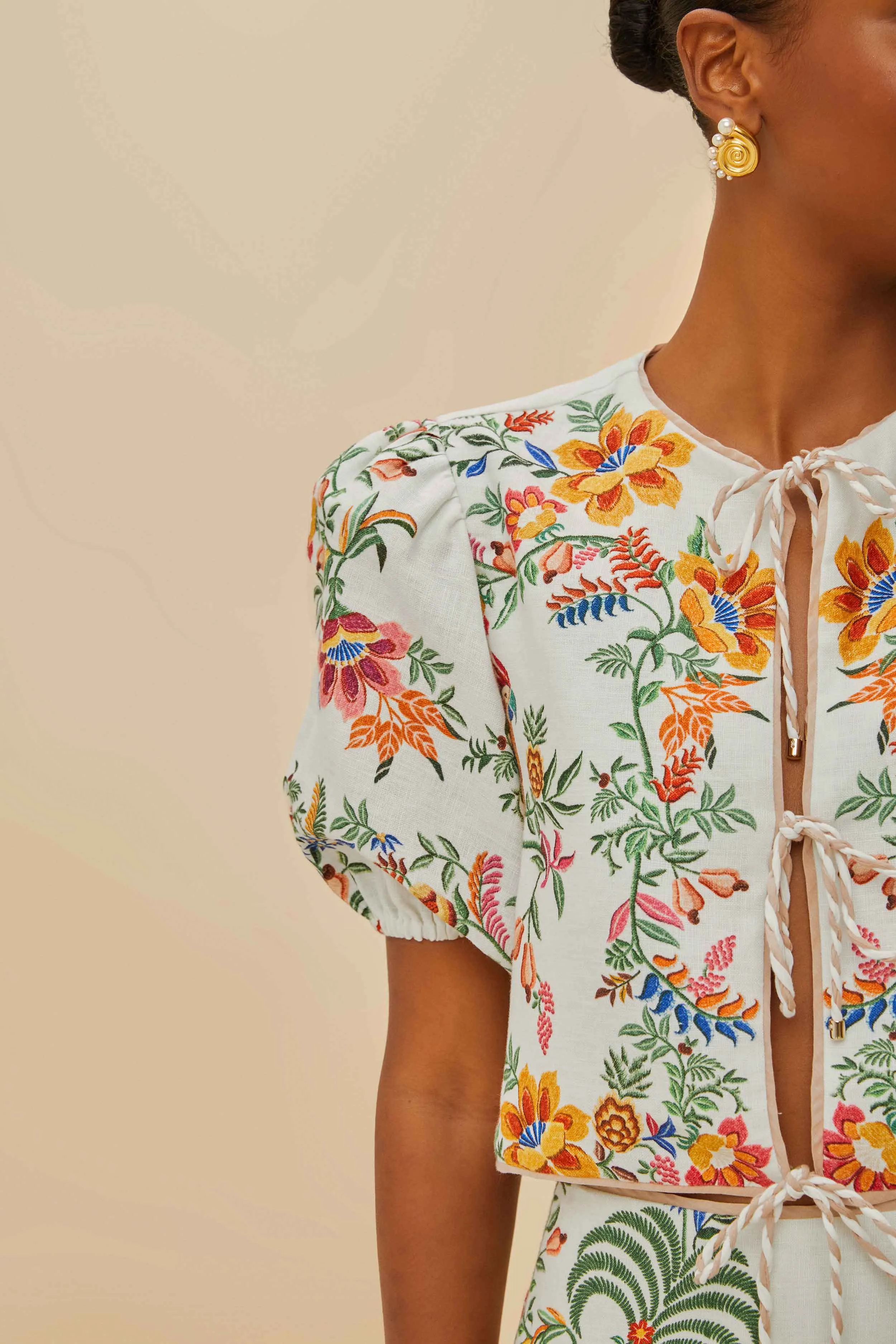 Off-White Delicate Forest Scarves Euroflax™ Premium Linen Blouse sold by FARM Rio product image thumbnail 3