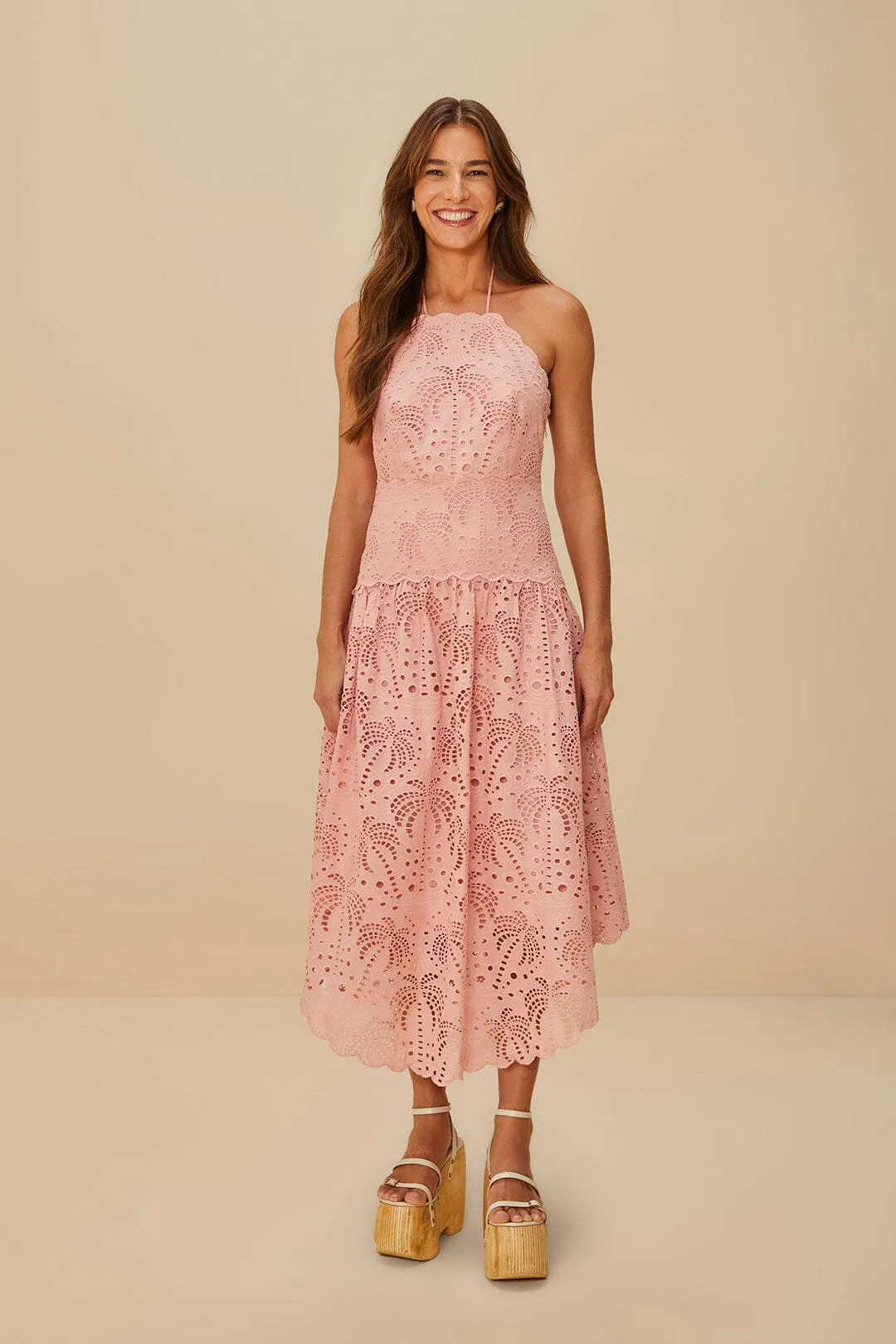 Blush Pink Palm Tree Eyelet Midi Dress sold by FARM Rio product image thumbnail 2