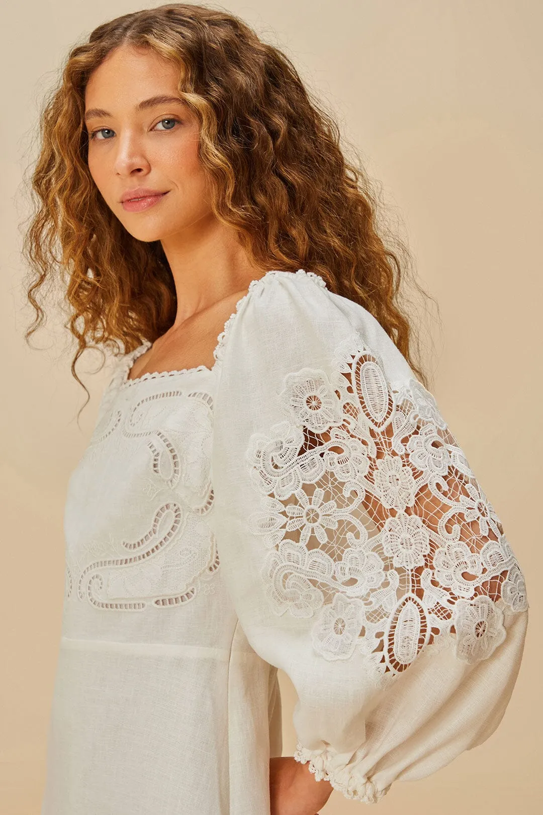 Off-White Embroidered Euroflax™ Premium Linen Mini Dress sold by FARM Rio product image thumbnail 2